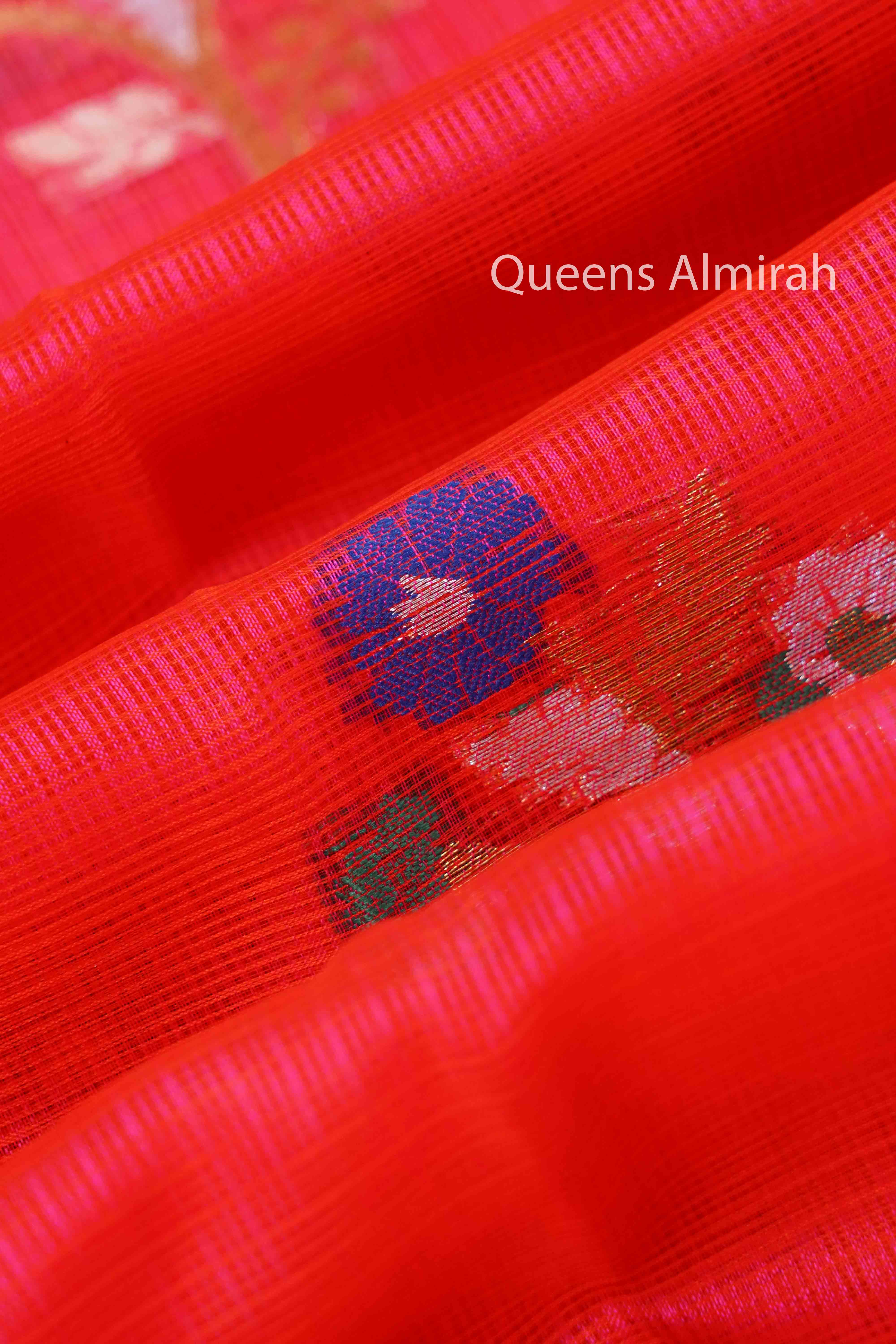LAVA RED PURE KOTA SILK SAREE - Queens Jewel Emporium