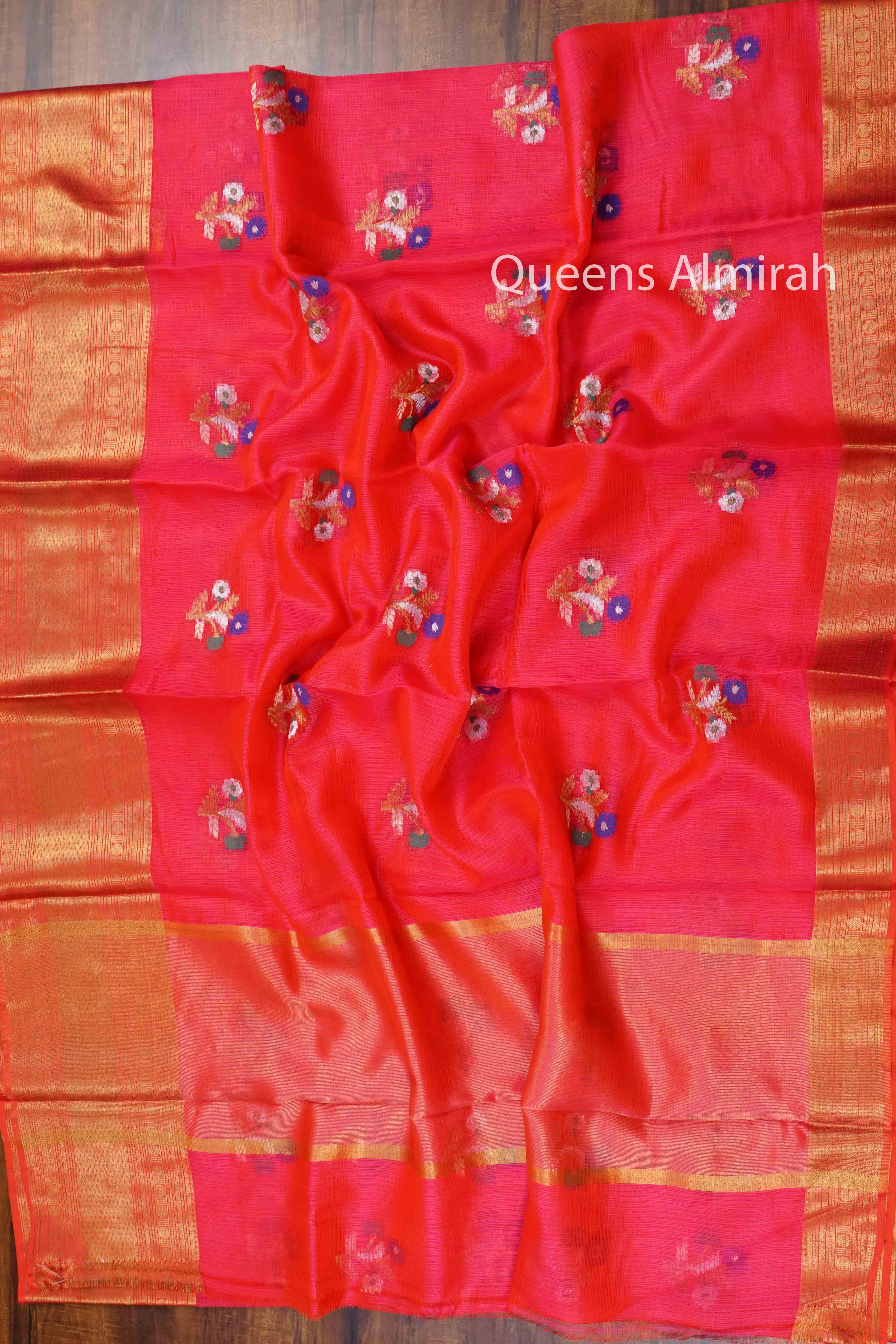 LAVA RED PURE KOTA SILK SAREE - Queens Jewel Emporium