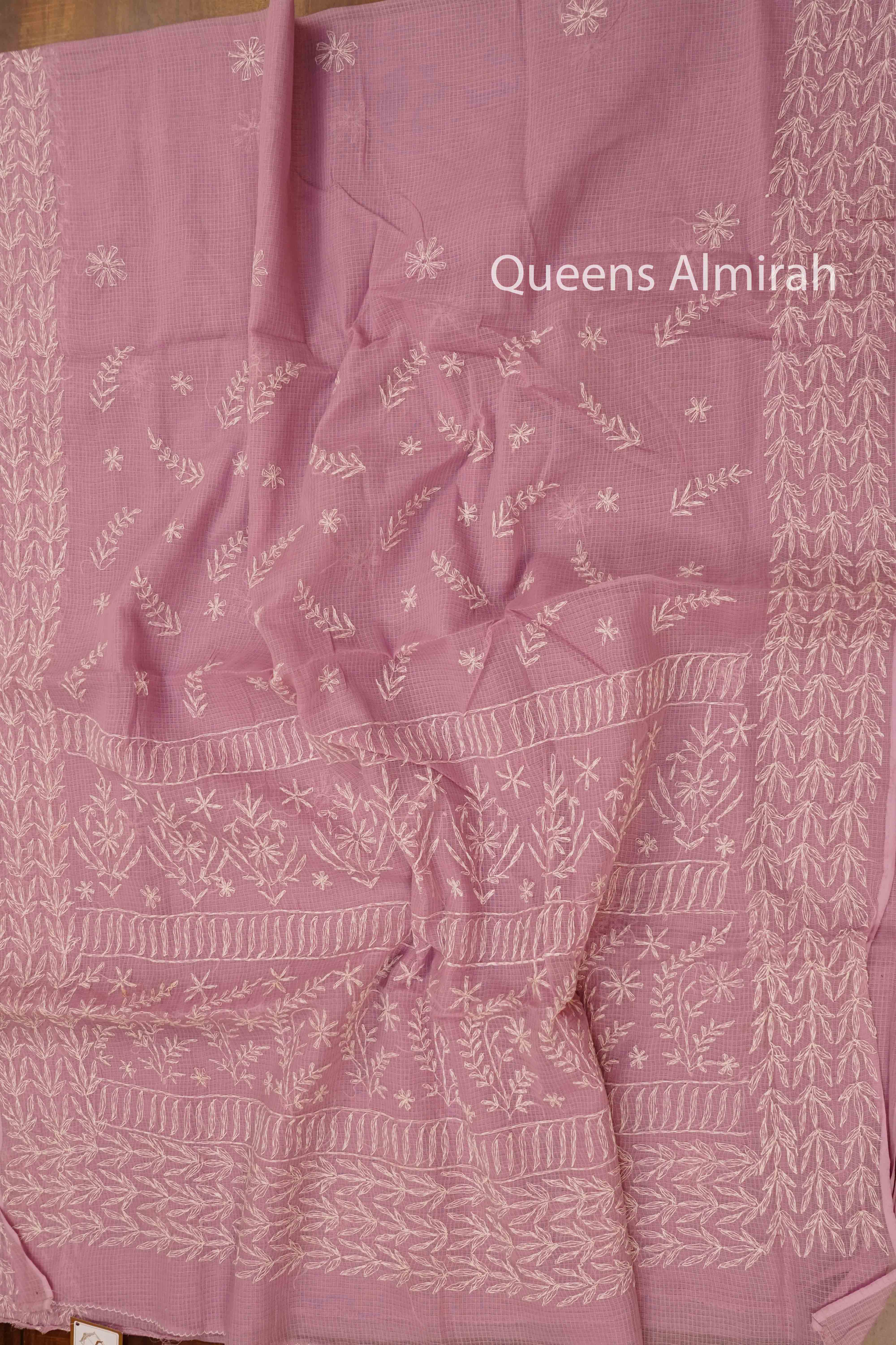 LAVENDER PINK CHIKANKARI SAREE - Queens Jewel Emporium