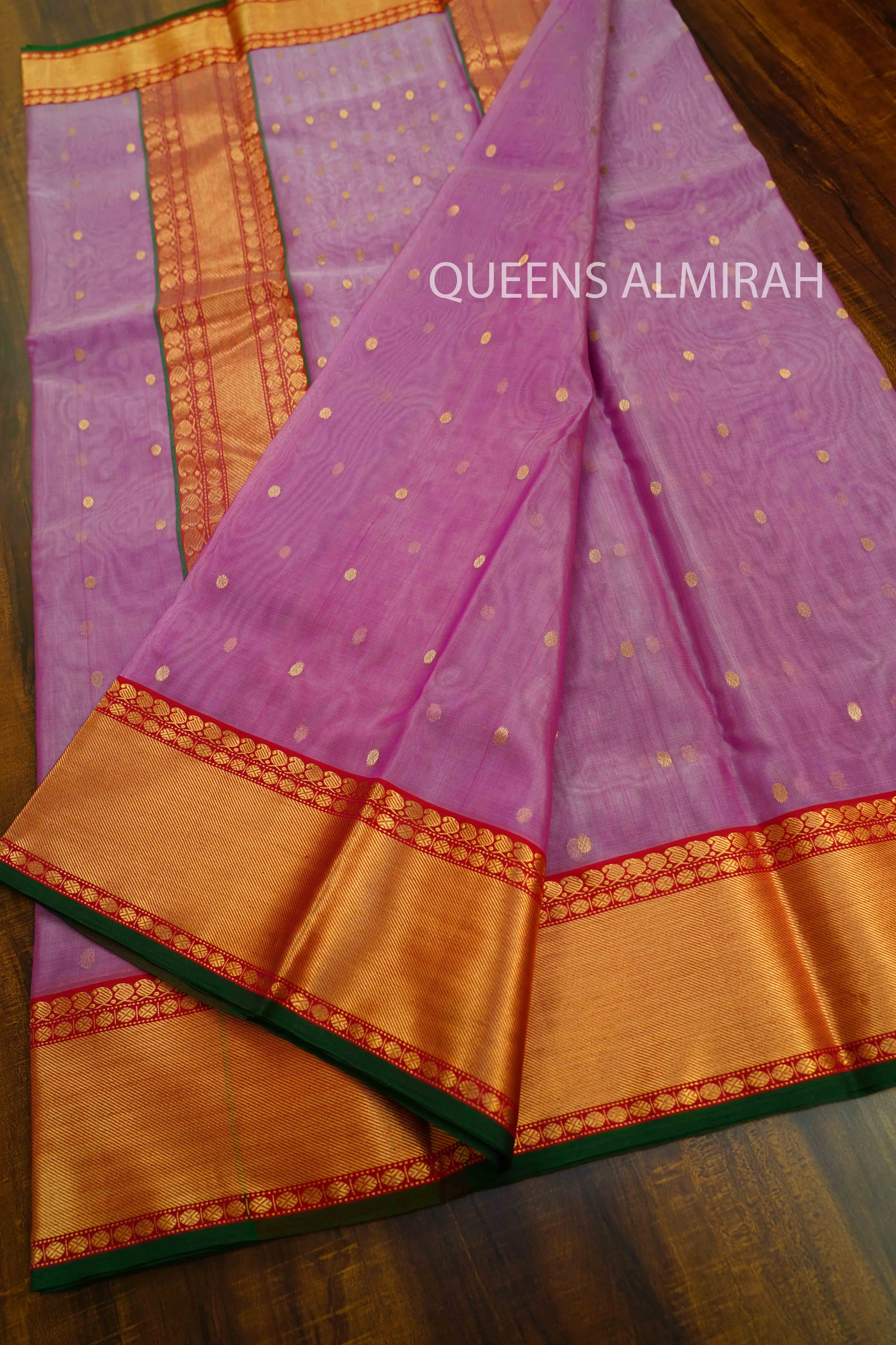 LAVENDER PURPLE KATAN HANDLOOM PURE CHANDERI SILK SAREE - Queens Jewel Emporium