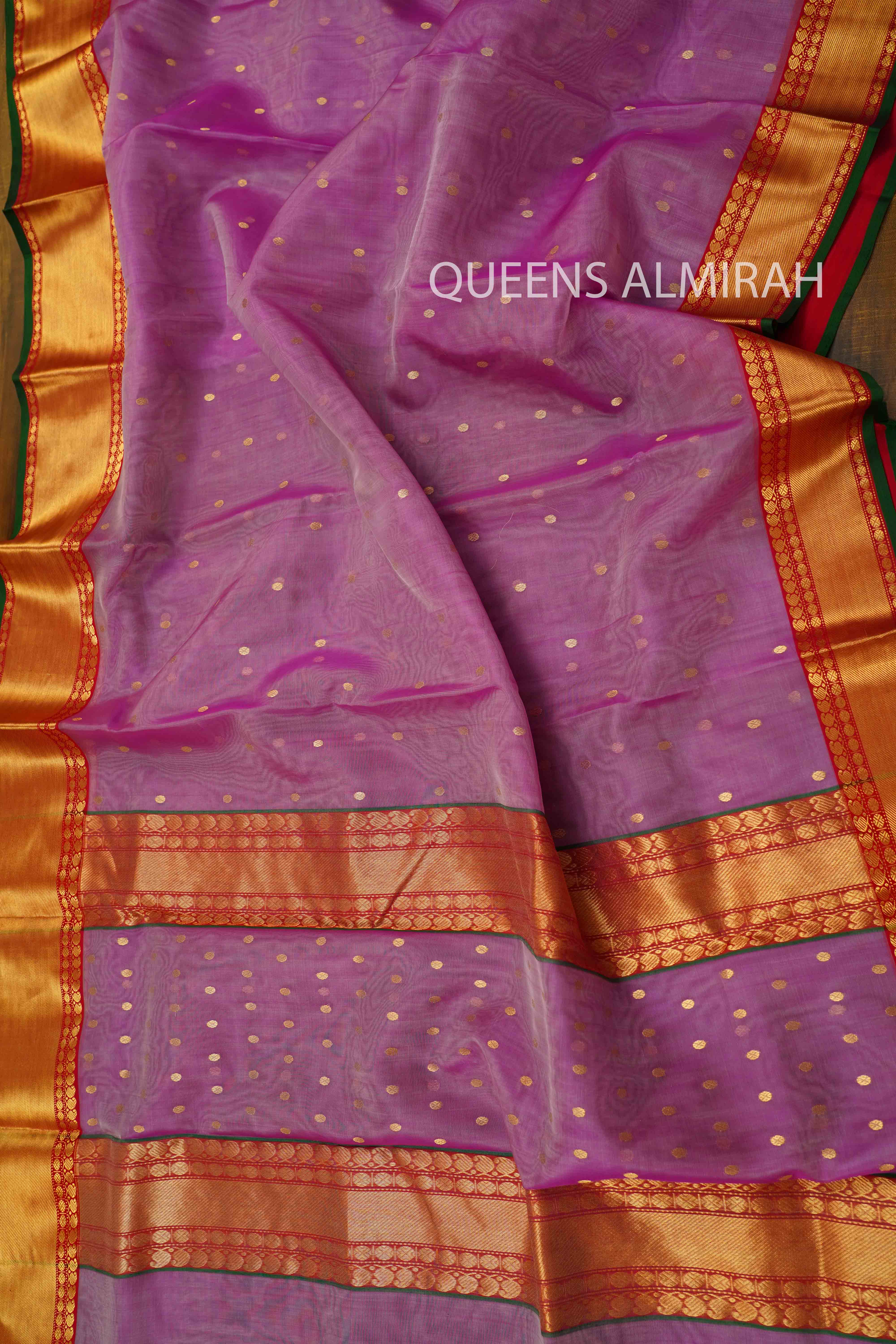 LAVENDER PURPLE KATAN HANDLOOM PURE CHANDERI SILK SAREE - Queens Jewel Emporium