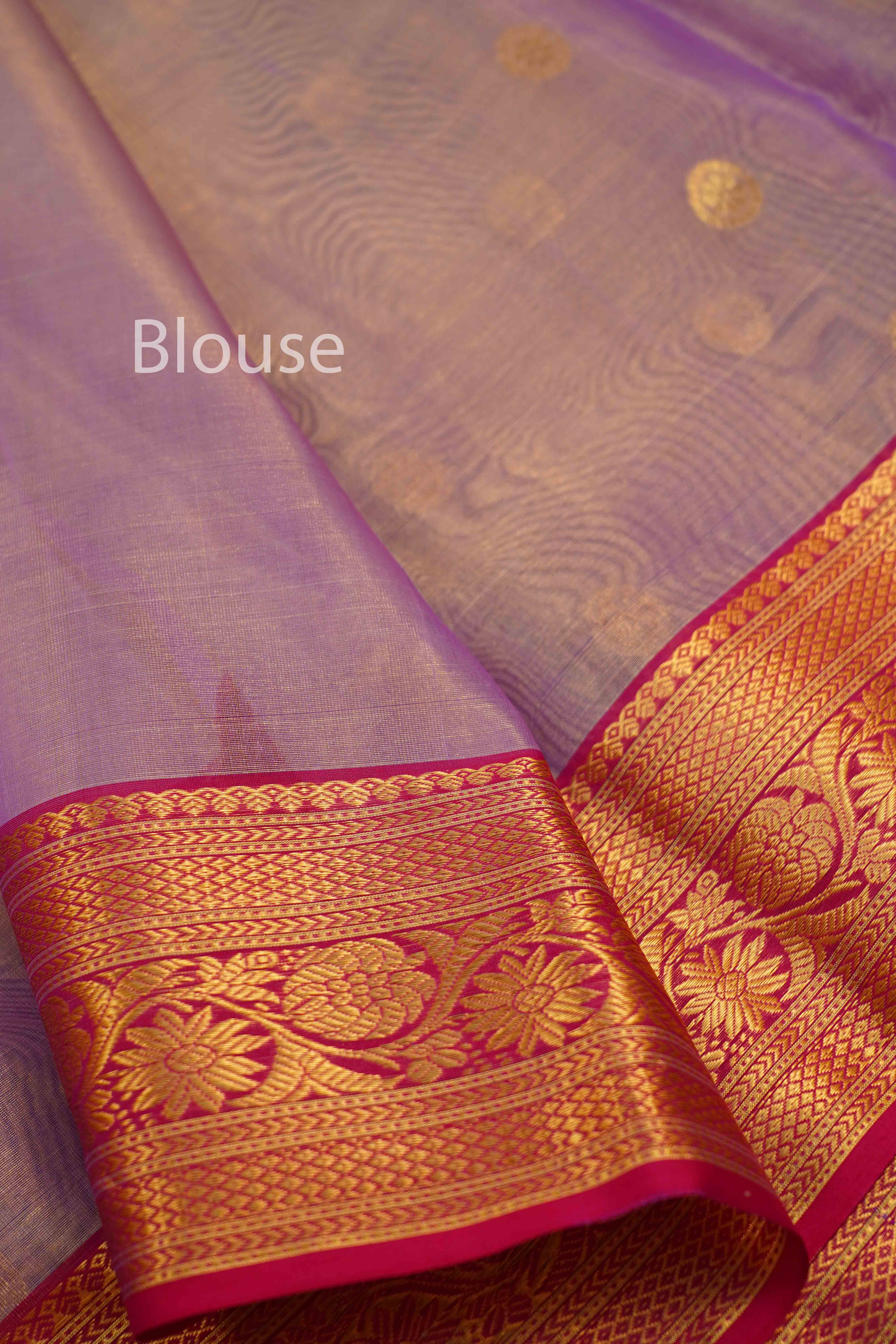 LAVENDER PURPLE KATAN HANDLOOM PURE CHANDERI SILK TISSUE SAREE - Queens Jewel Emporium