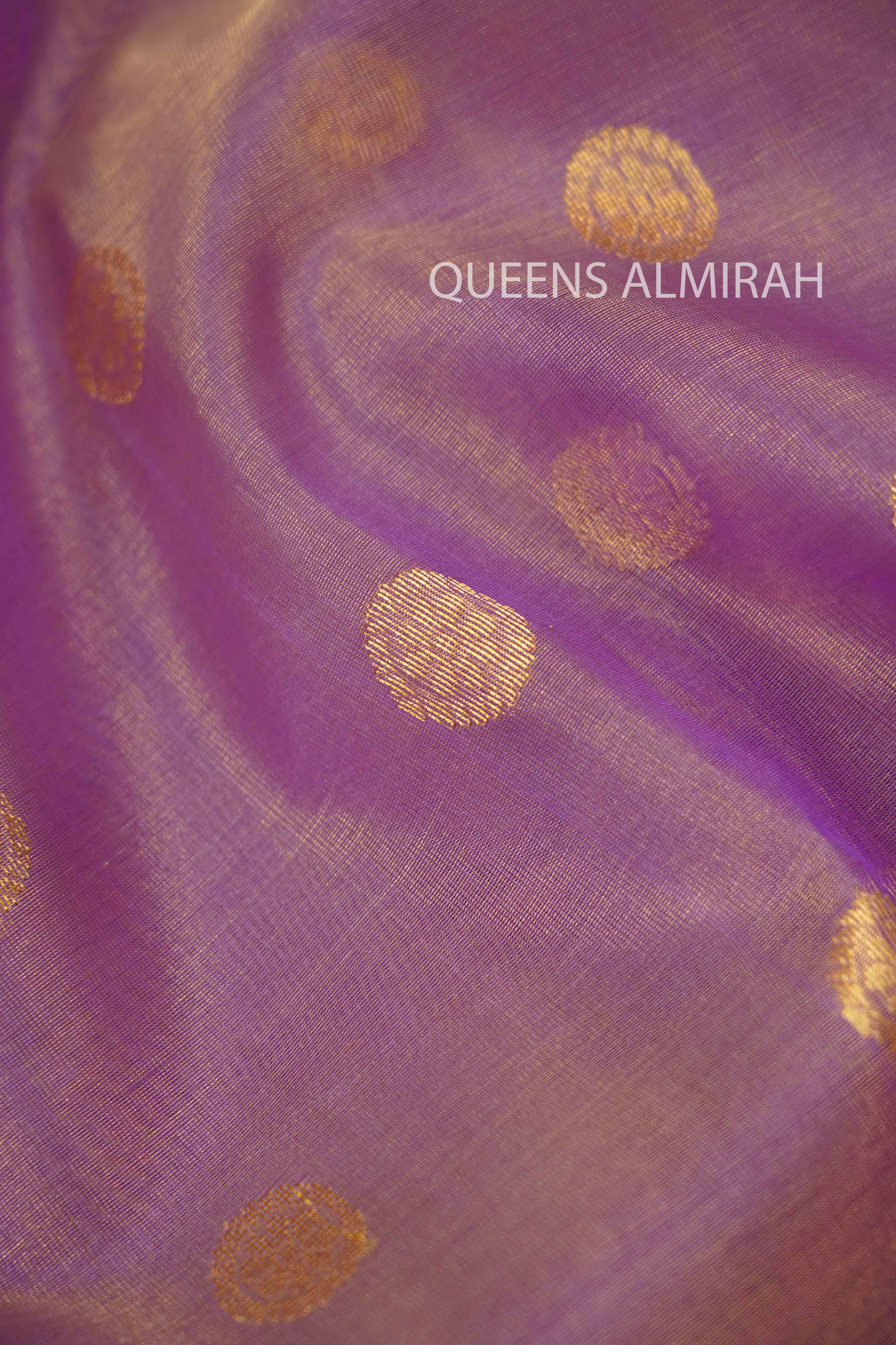 LAVENDER PURPLE KATAN HANDLOOM PURE CHANDERI SILK TISSUE SAREE - Queens Jewel Emporium