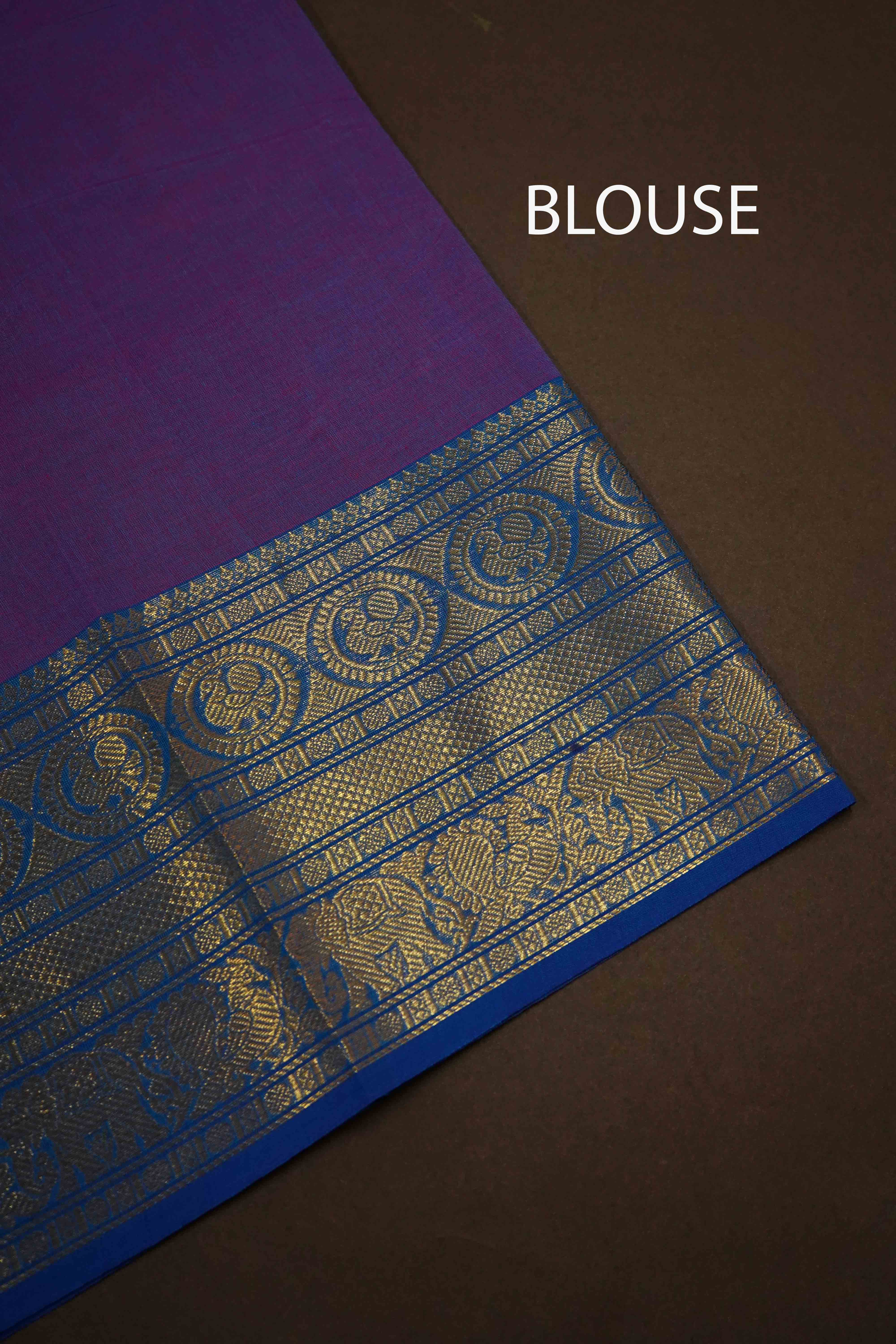 LAVENDER WITH DEEP BLUE KANCHI COTTON SAREE - Queens Jewel Emporium