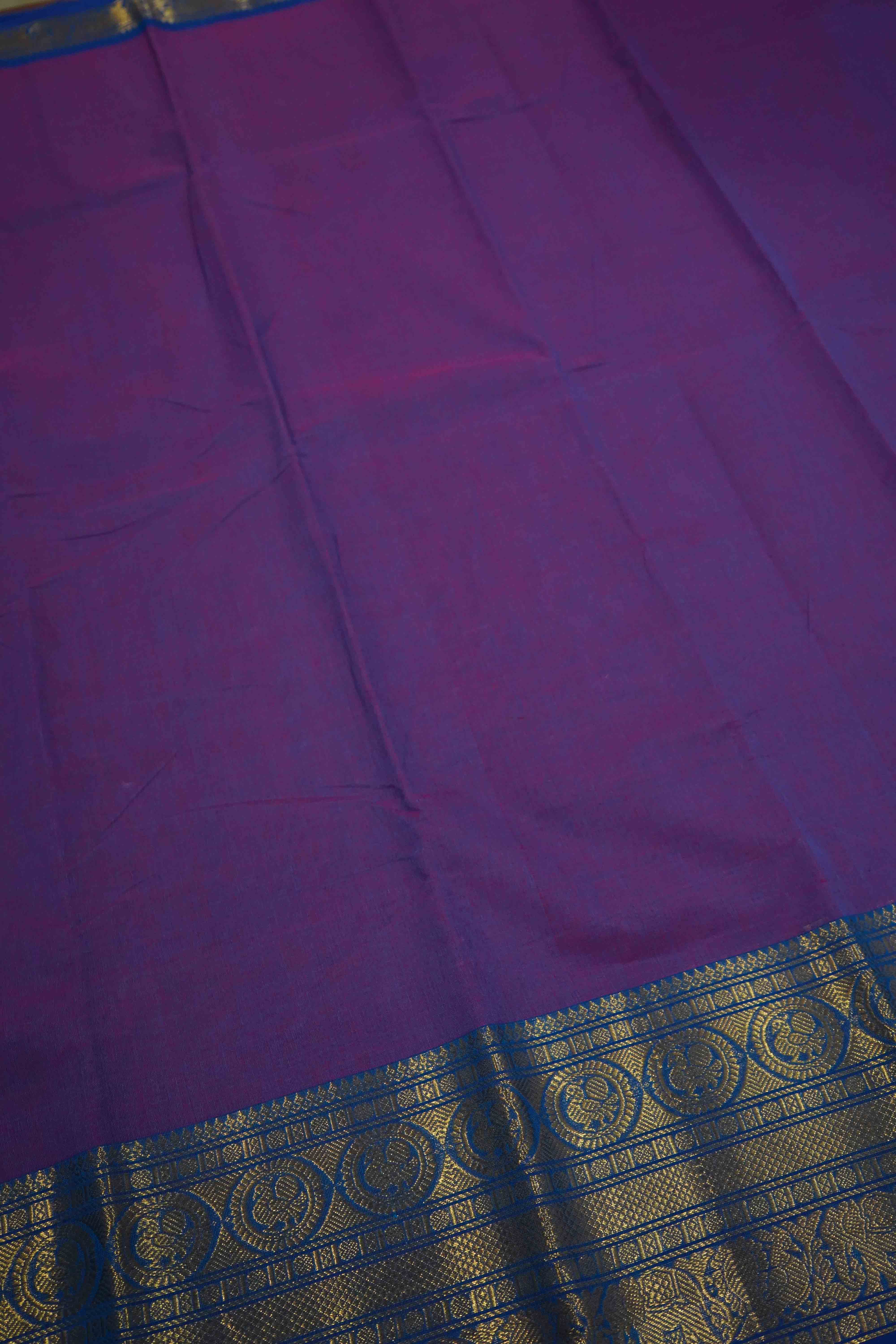 LAVENDER WITH DEEP BLUE KANCHI COTTON SAREE - Queens Jewel Emporium