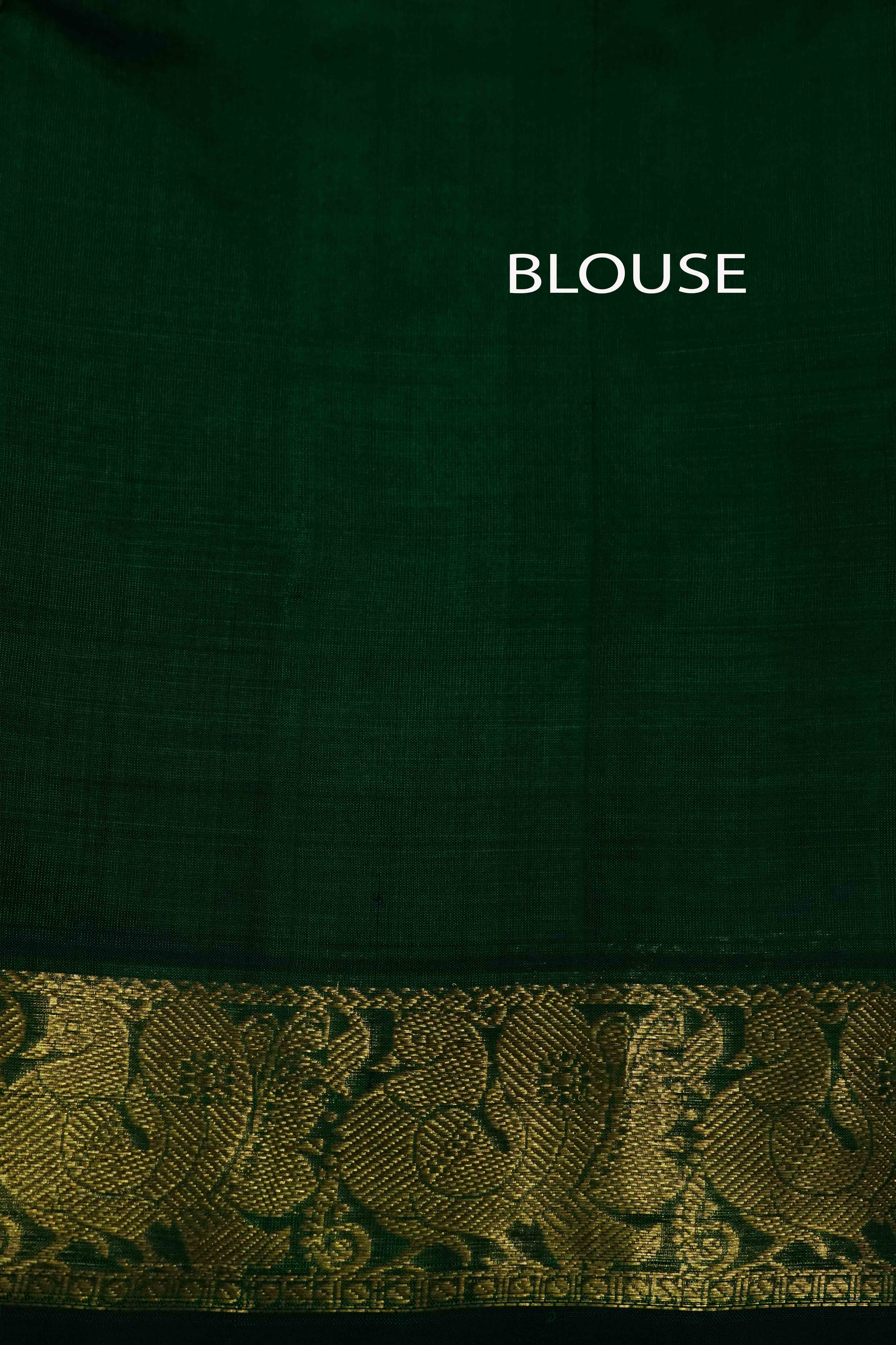 LEAF GREEN WITH MULTI COLOR PURE KANCHI SILK COTTON - Queens Jewel Emporium