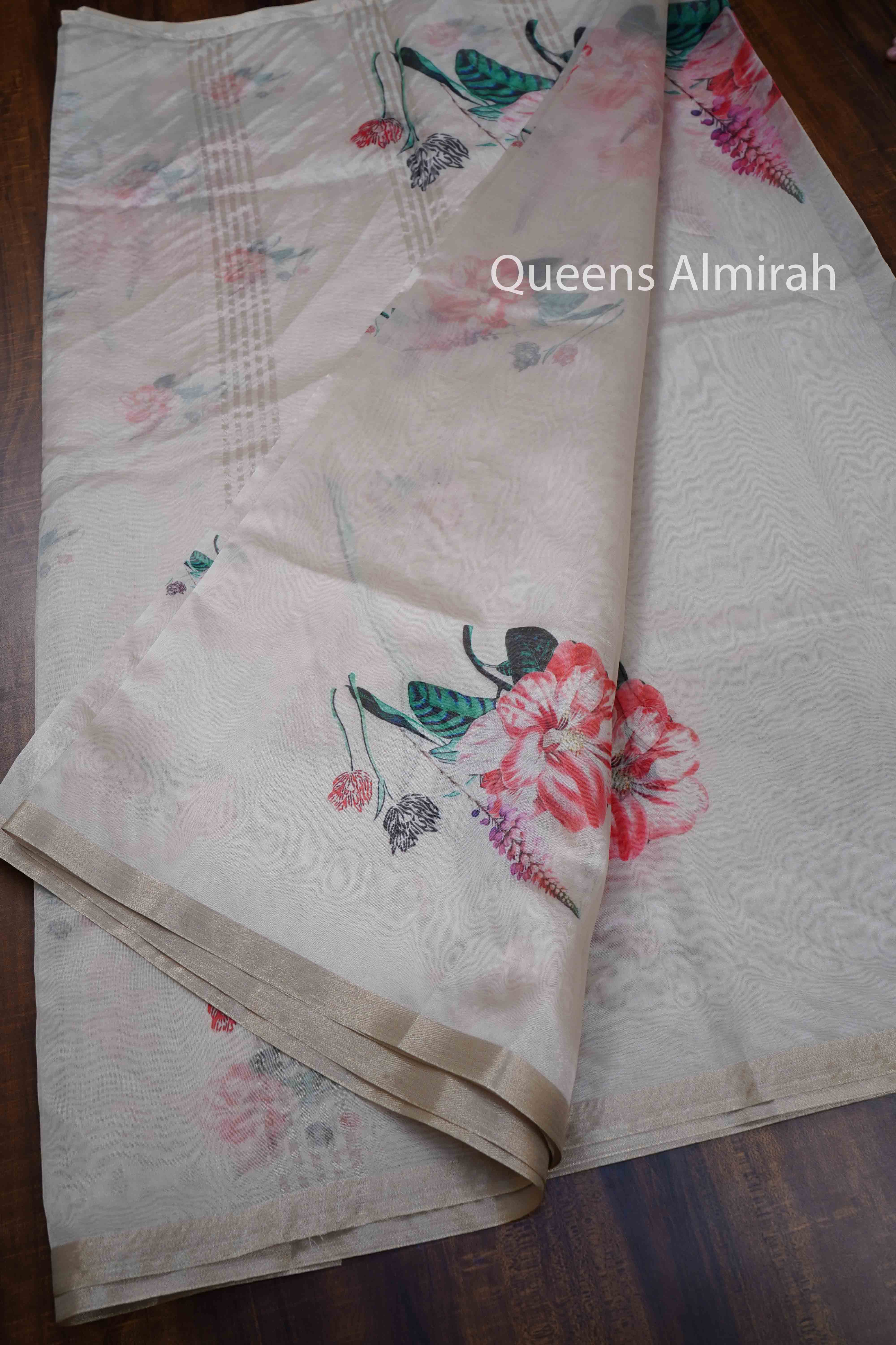 LIGHT CHAMPAGNE ORGANZA SAREE - Queens Jewel Emporium