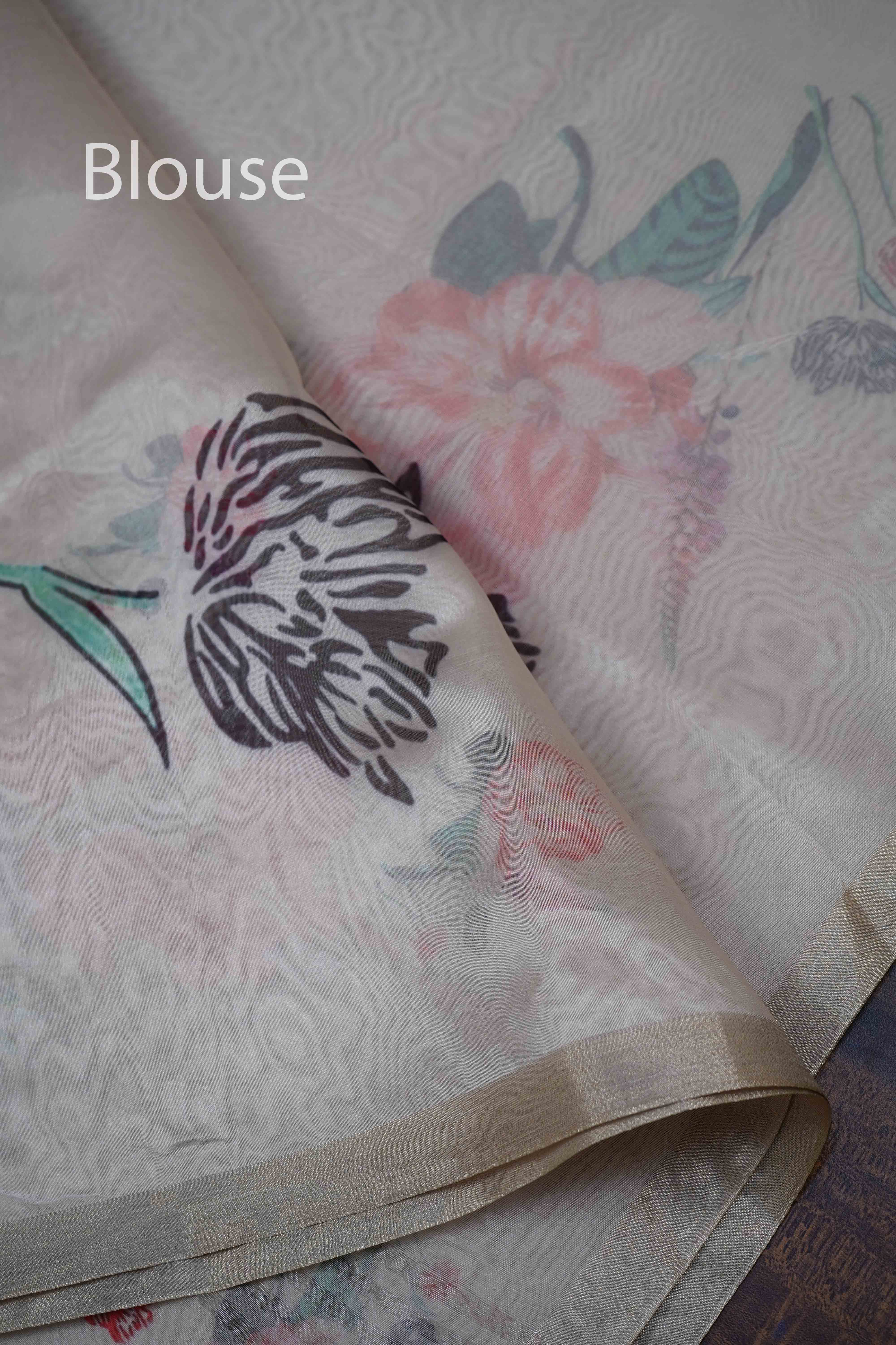 LIGHT CHAMPAGNE ORGANZA SAREE - Queens Jewel Emporium