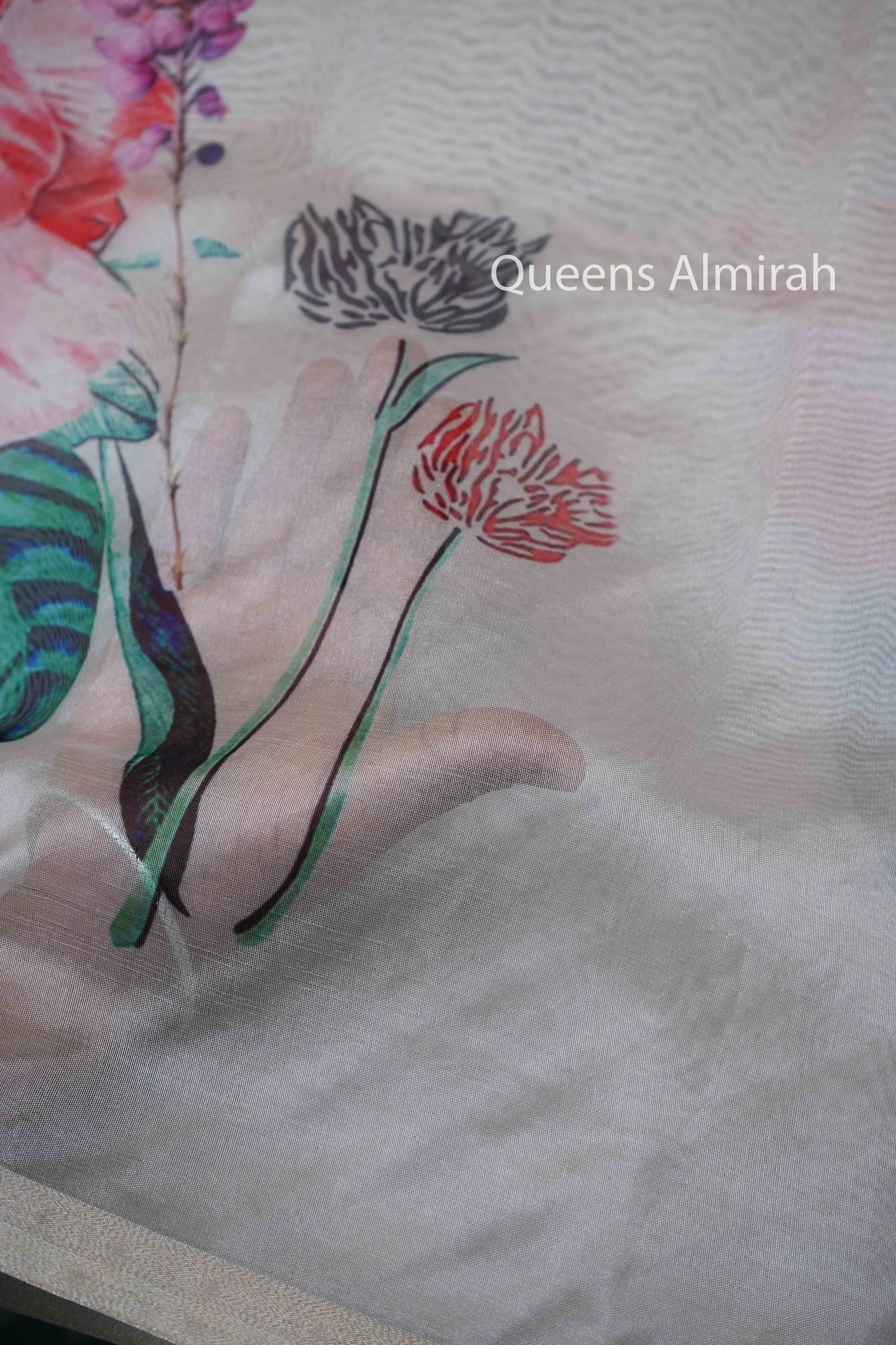 LIGHT CHAMPAGNE ORGANZA SAREE - Queens Jewel Emporium