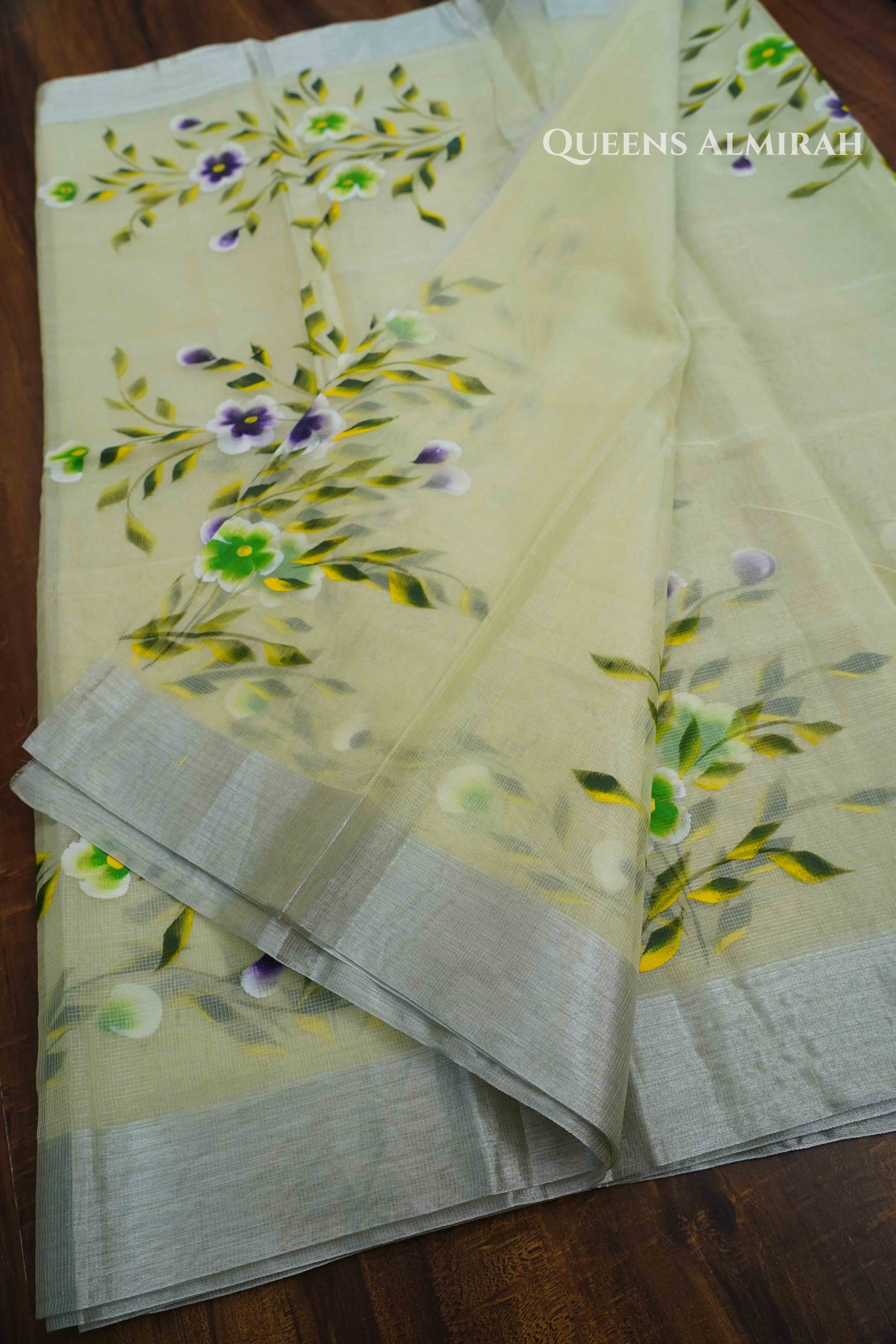 LIGHT GREEN KOTA TISSUE SAREE - Queens Jewel Emporium