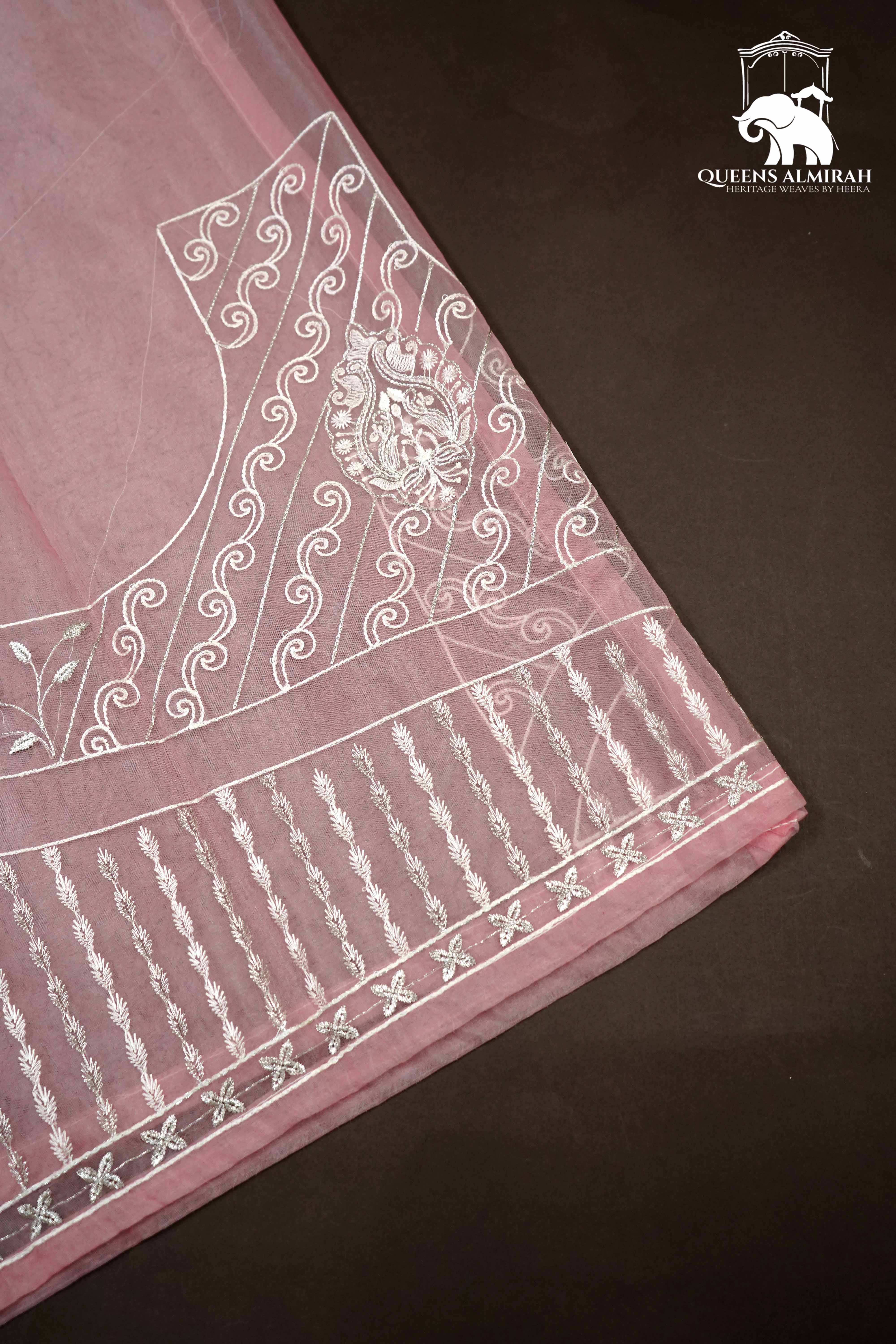 LIGHT HOT PINK WITH SCALLOP BORDER ORGANZA SAREE - Queens Jewel Emporium