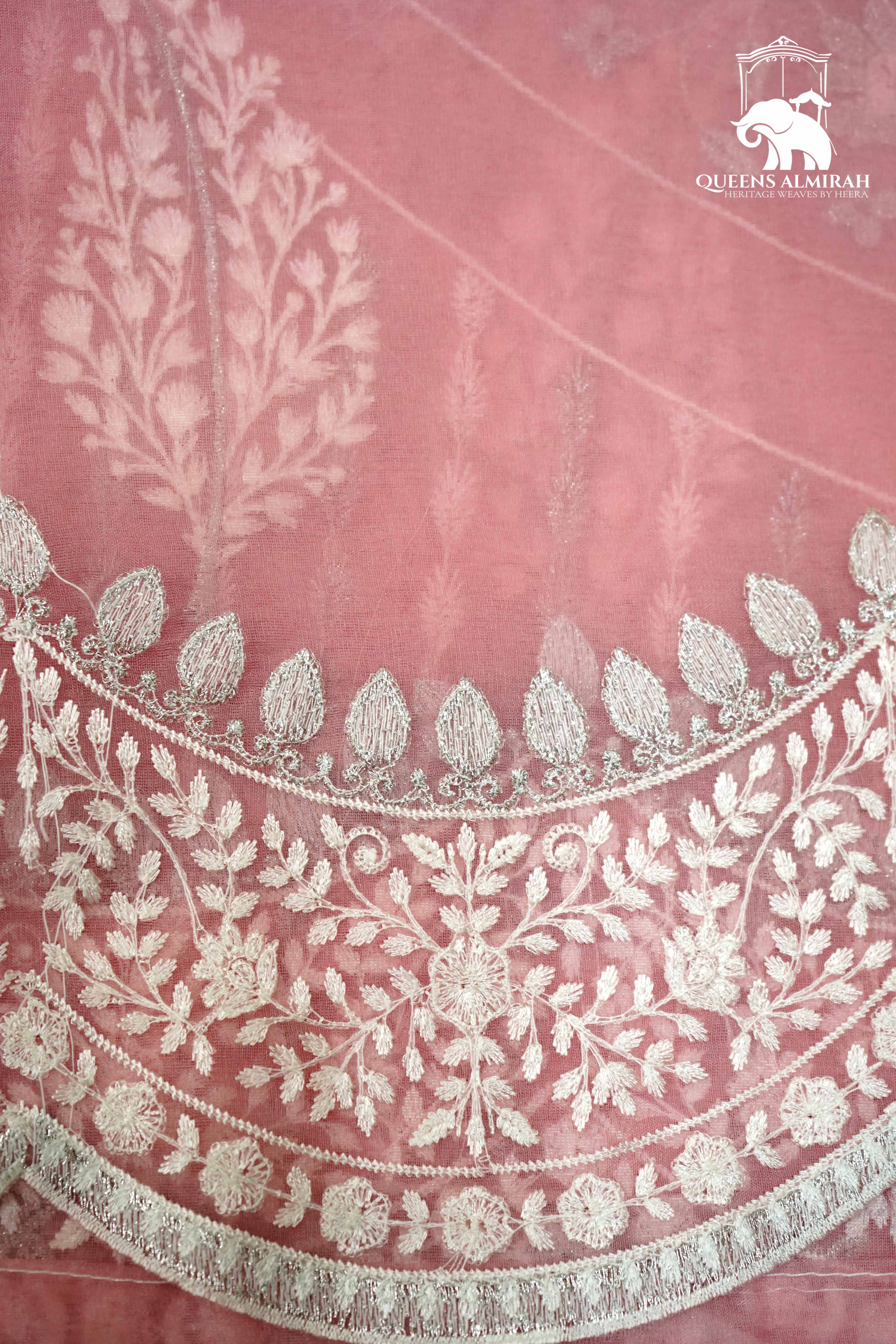 LIGHT HOT PINK WITH SCALLOP BORDER ORGANZA SAREE - Queens Jewel Emporium