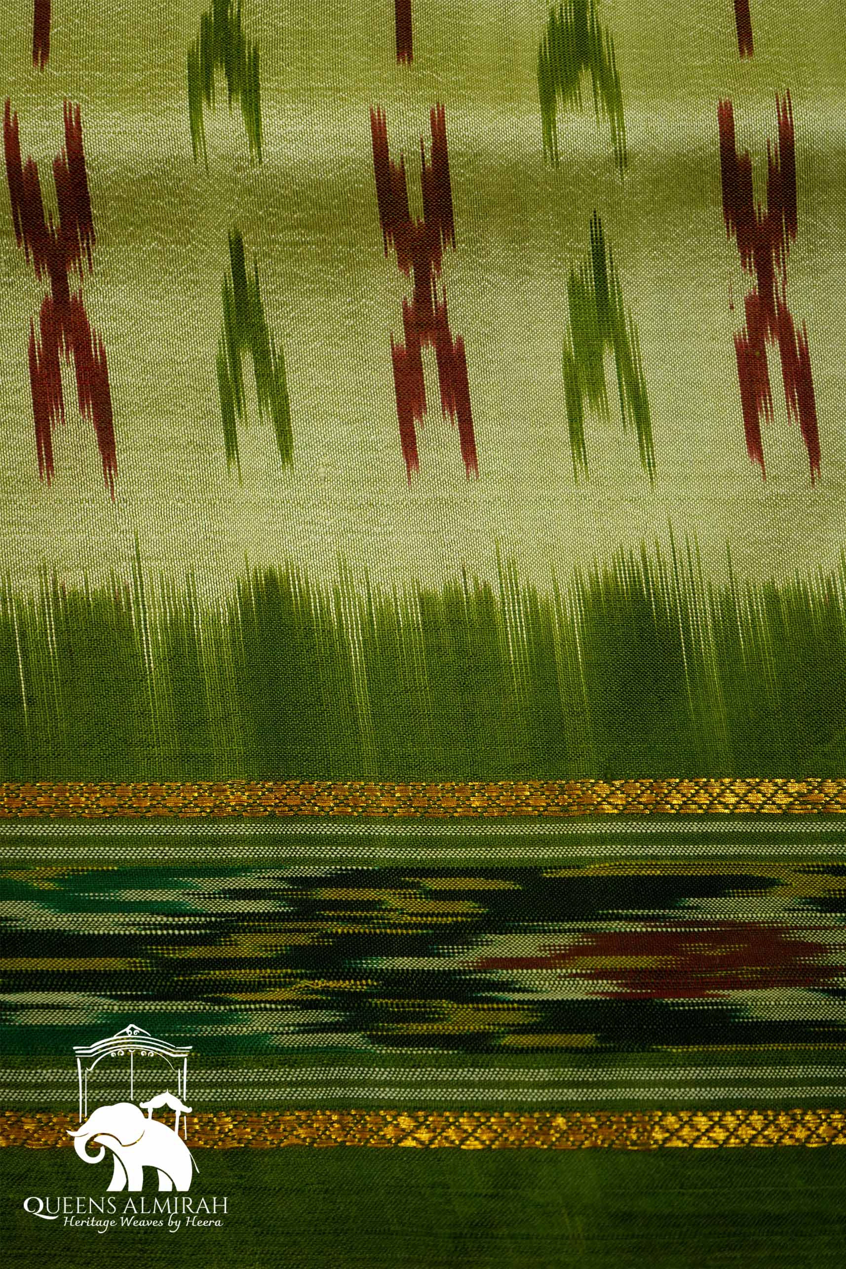 LIGHT OLIVE GREEN WITH PICKLE GREEN MULBERRY SILK SAREE - Queens Jewel Emporium