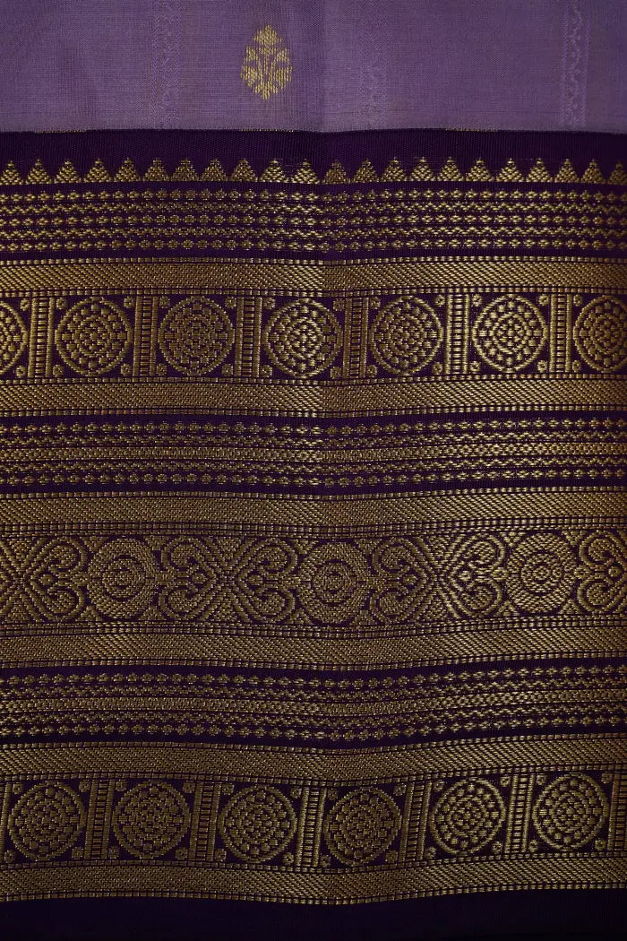LIGHT PASTEL PURPLE WITH HONEY FLOWER PURE KANCHIVARAM SILK  SAREE - Queens Jewel Emporium