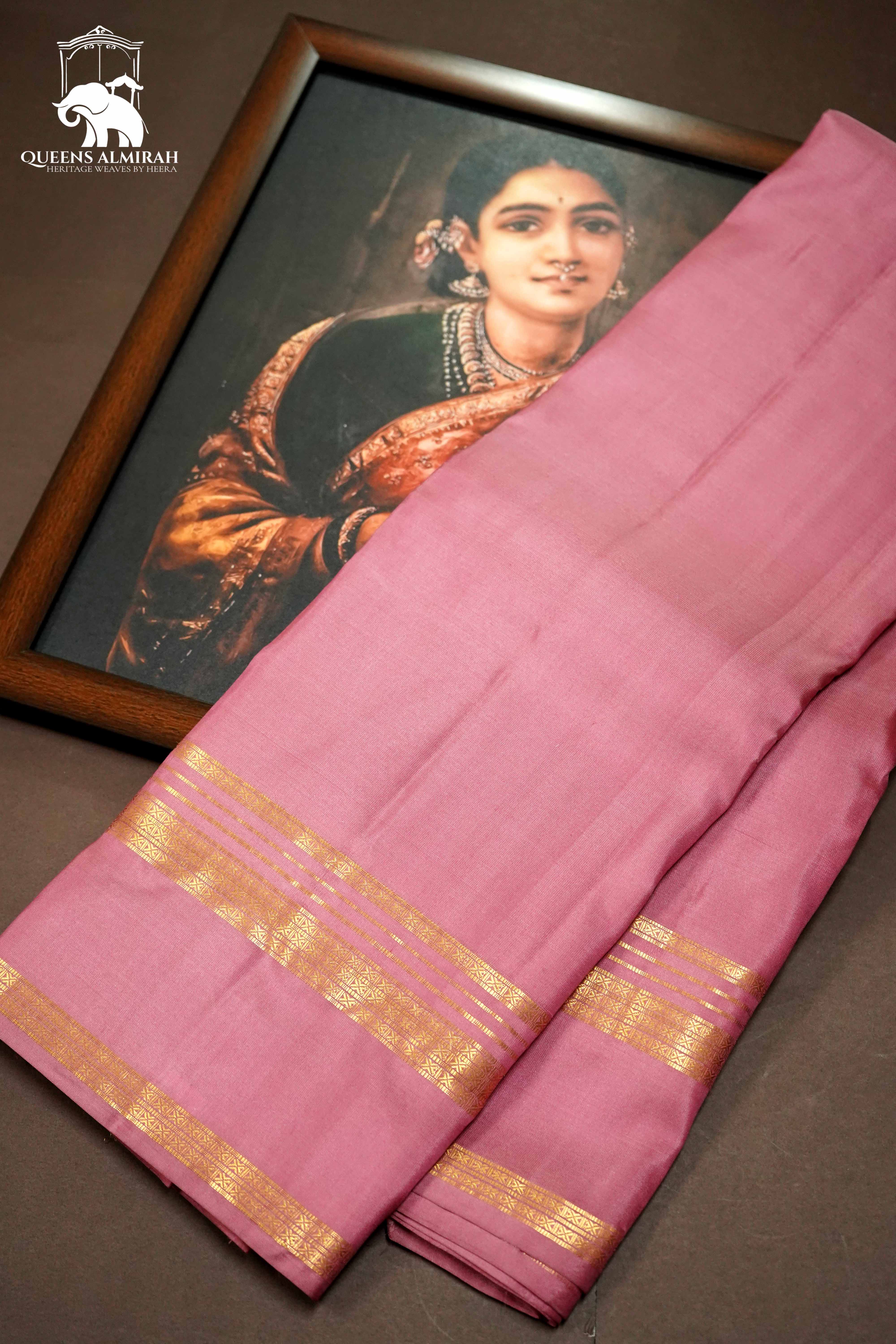 LIGHT PINK WITH WOVEN BORDER KANCHIVARAM SILK SAREE - Queens Jewel Emporium