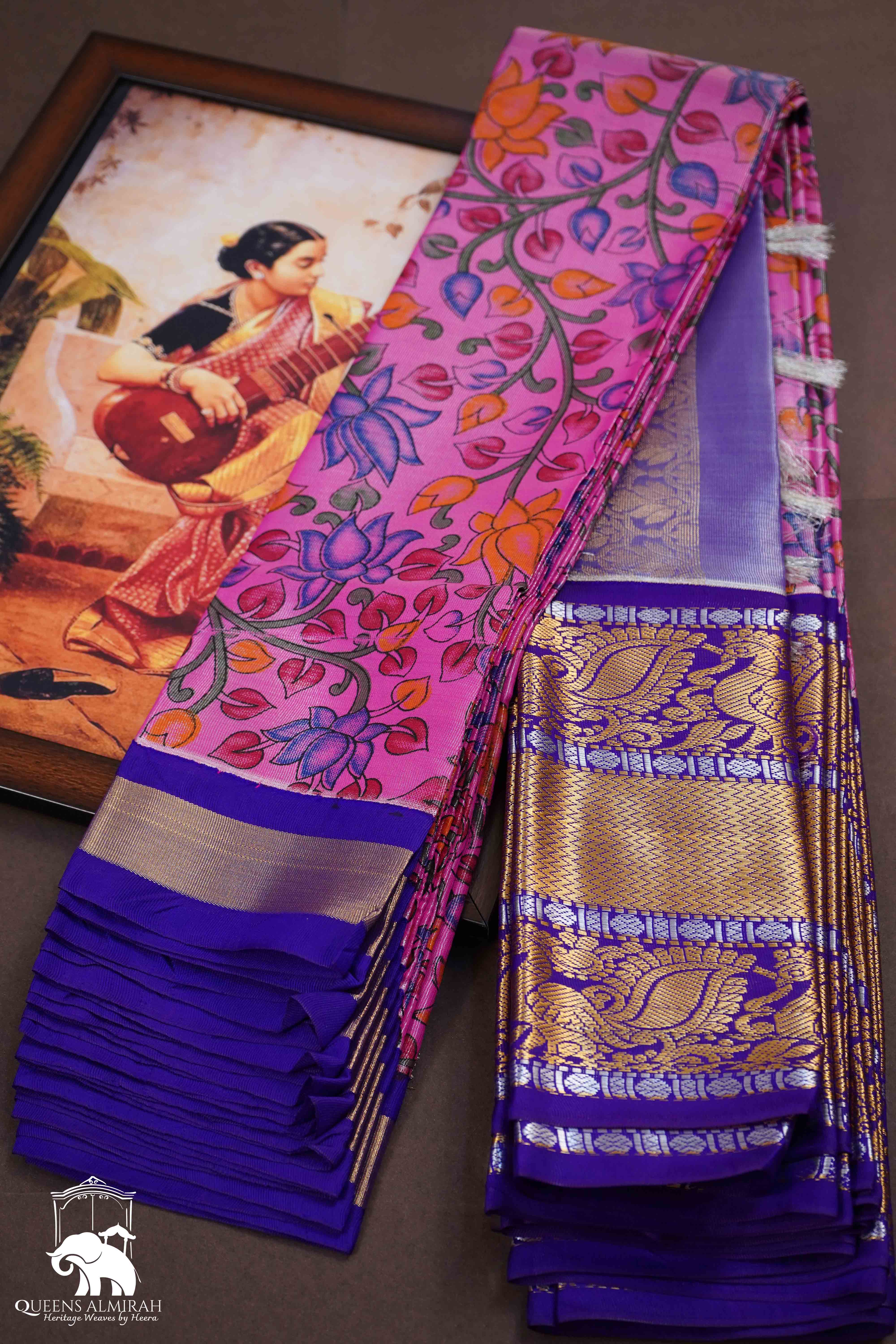 LIGHT PLUM WITH VIOLET MANGALGIRI TISSUE SAREE - Queens Jewel Emporium