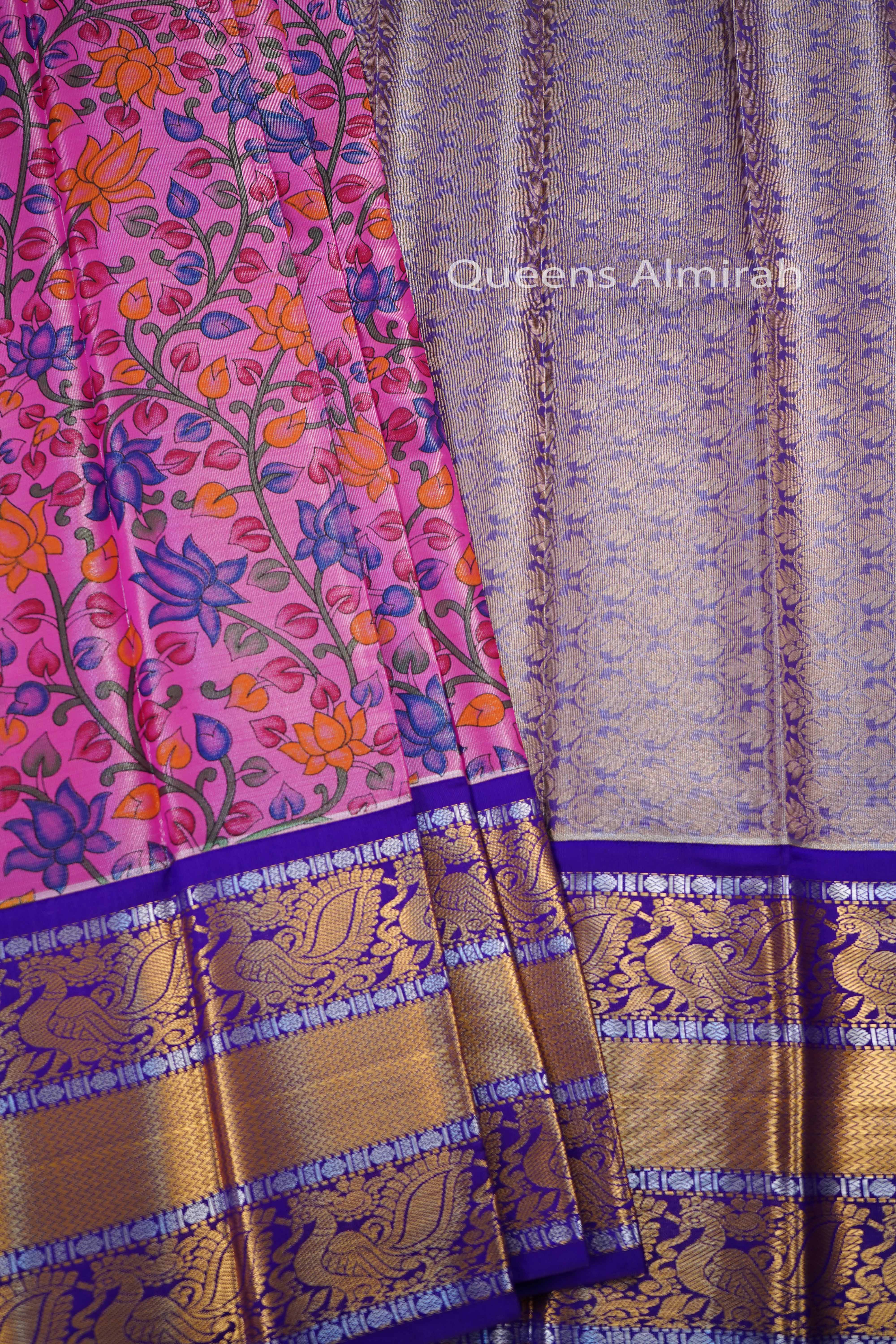 LIGHT PLUM WITH VIOLET MANGALGIRI TISSUE SAREE - Queens Jewel Emporium
