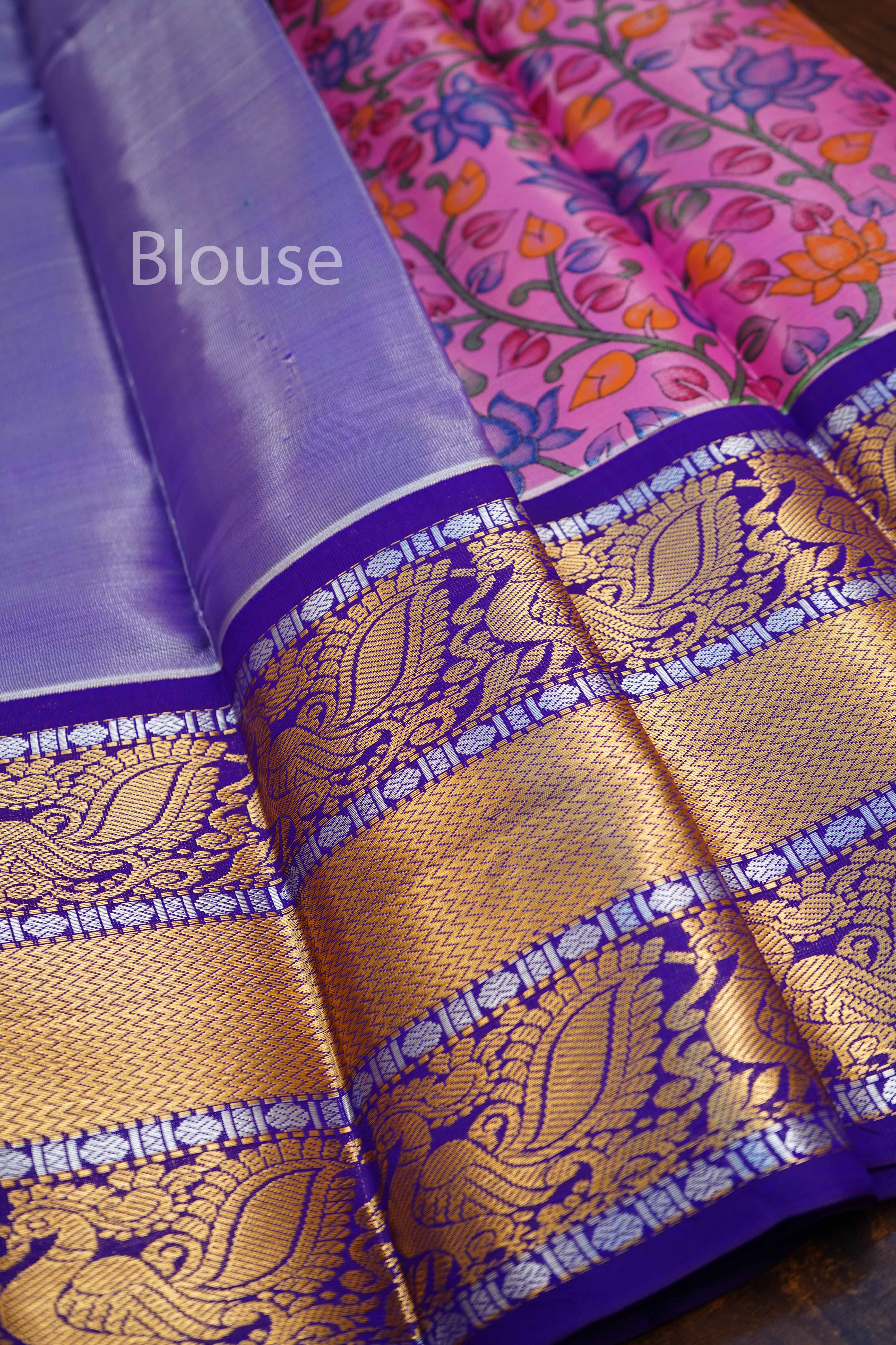 LIGHT PLUM WITH VIOLET MANGALGIRI TISSUE SAREE - Queens Jewel Emporium