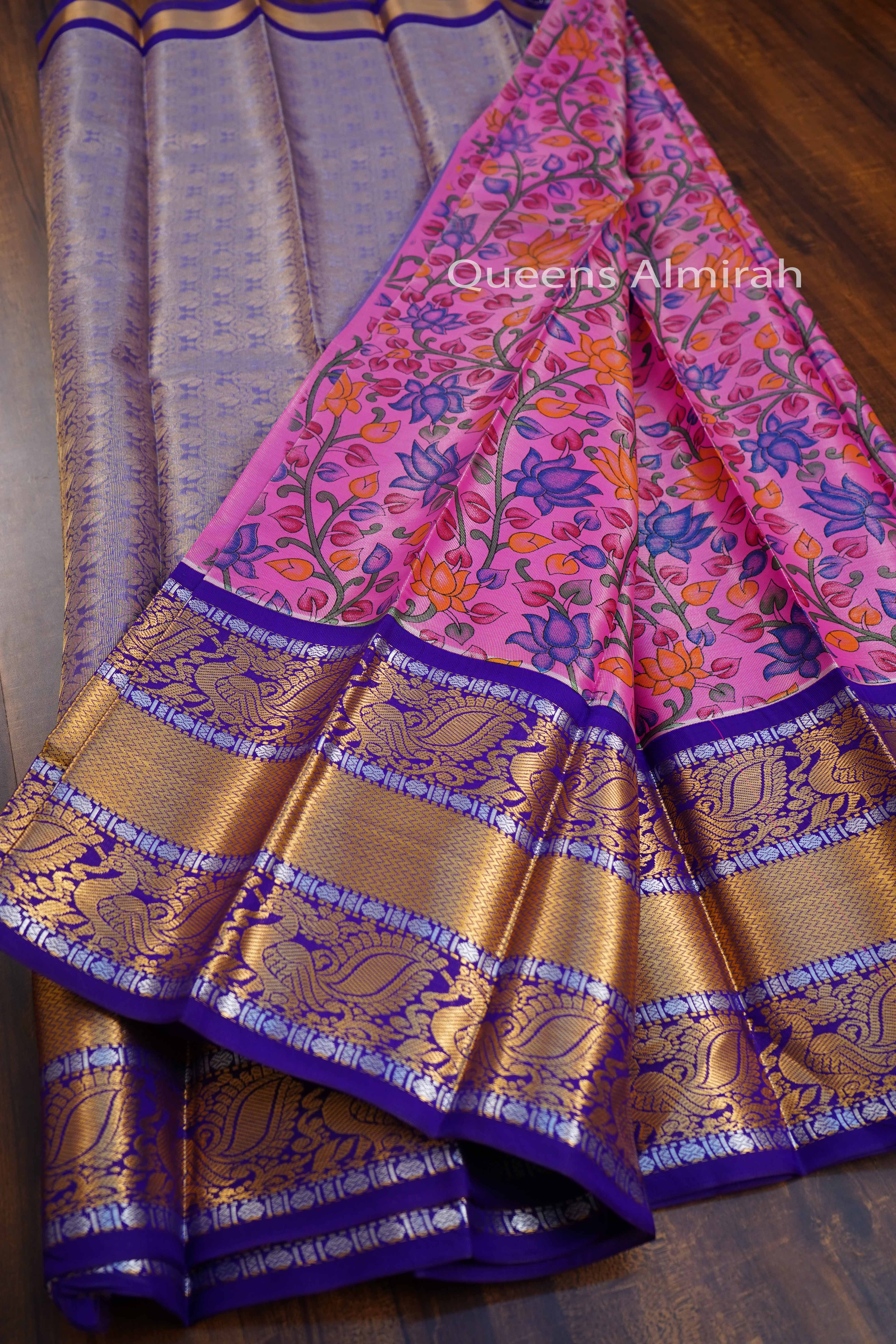 LIGHT PLUM WITH VIOLET MANGALGIRI TISSUE SAREE - Queens Jewel Emporium
