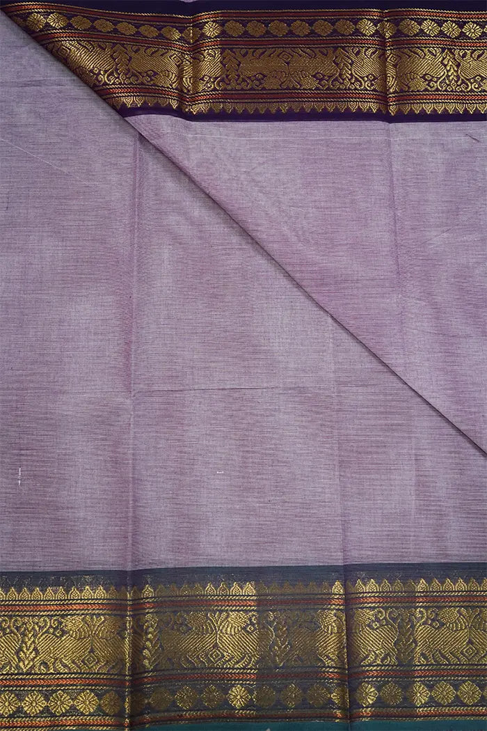 LIGHT PURPLE WITH DULL BLUE KANCHI COTTON SAREE - Queens Jewel Emporium