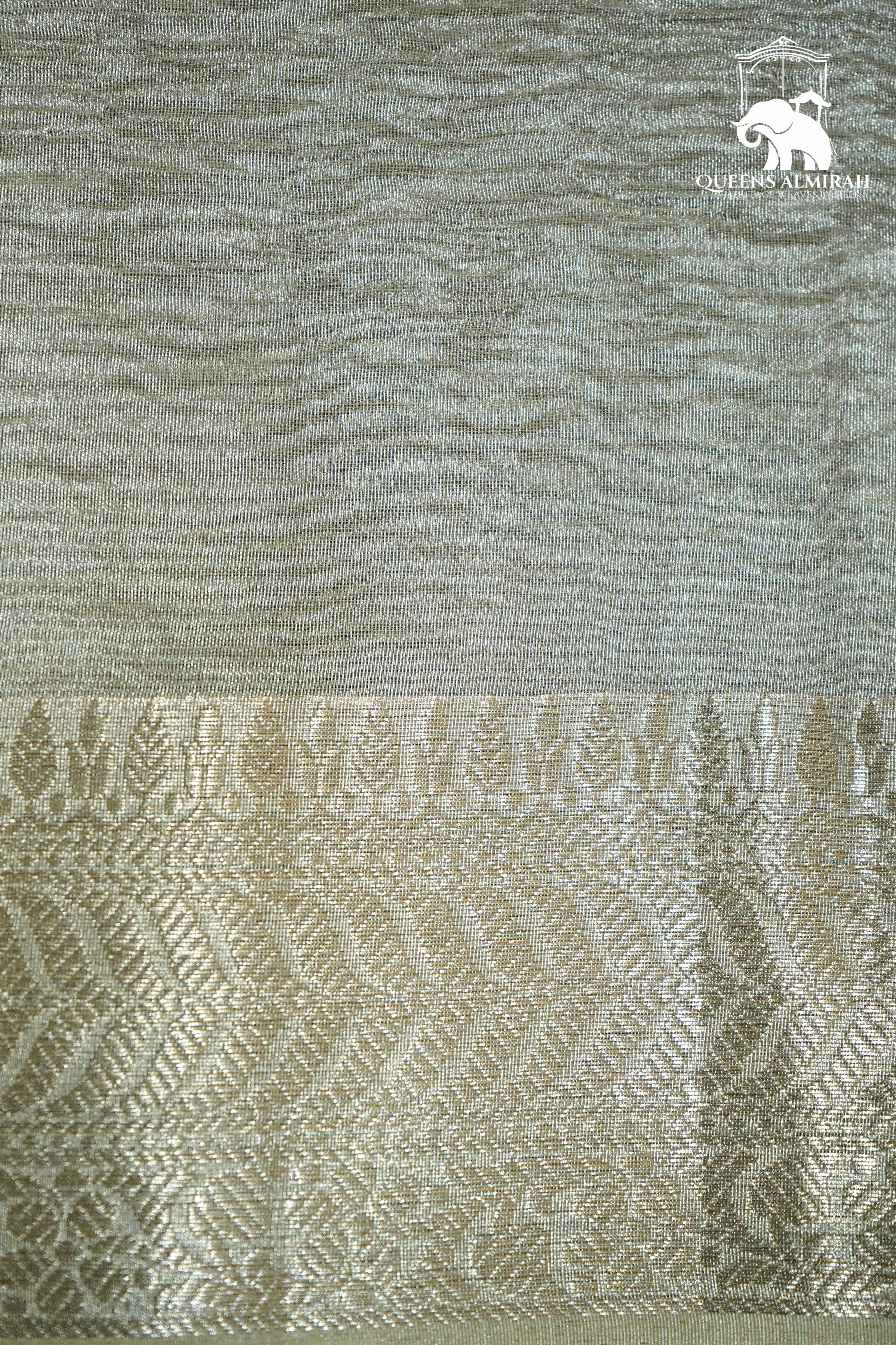 LIGHT SILVER WITH WOVEN BORDER TISSUE SAREE - Queens Jewel Emporium