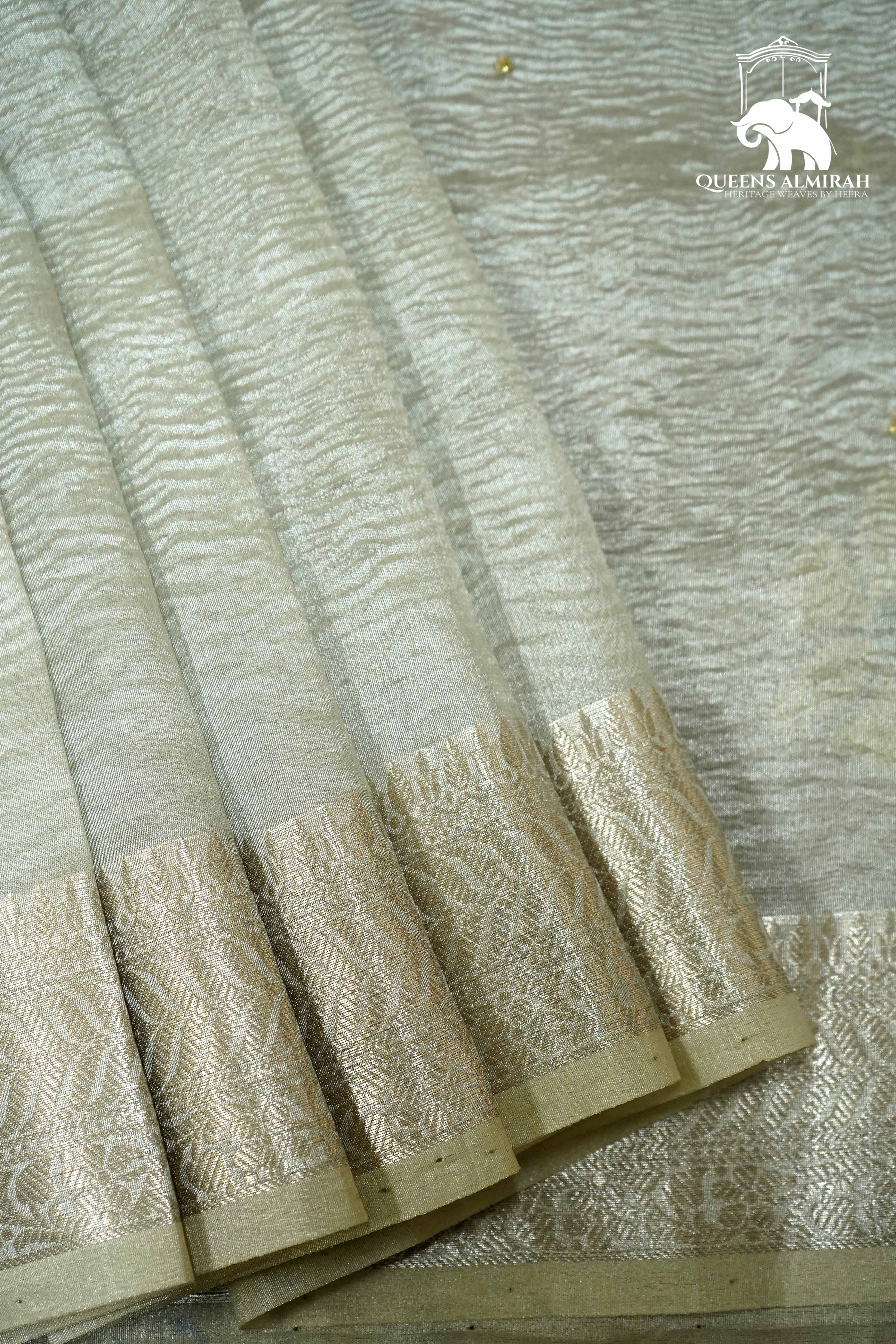 LIGHT SILVER WITH WOVEN BORDER TISSUE SAREE - Queens Jewel Emporium