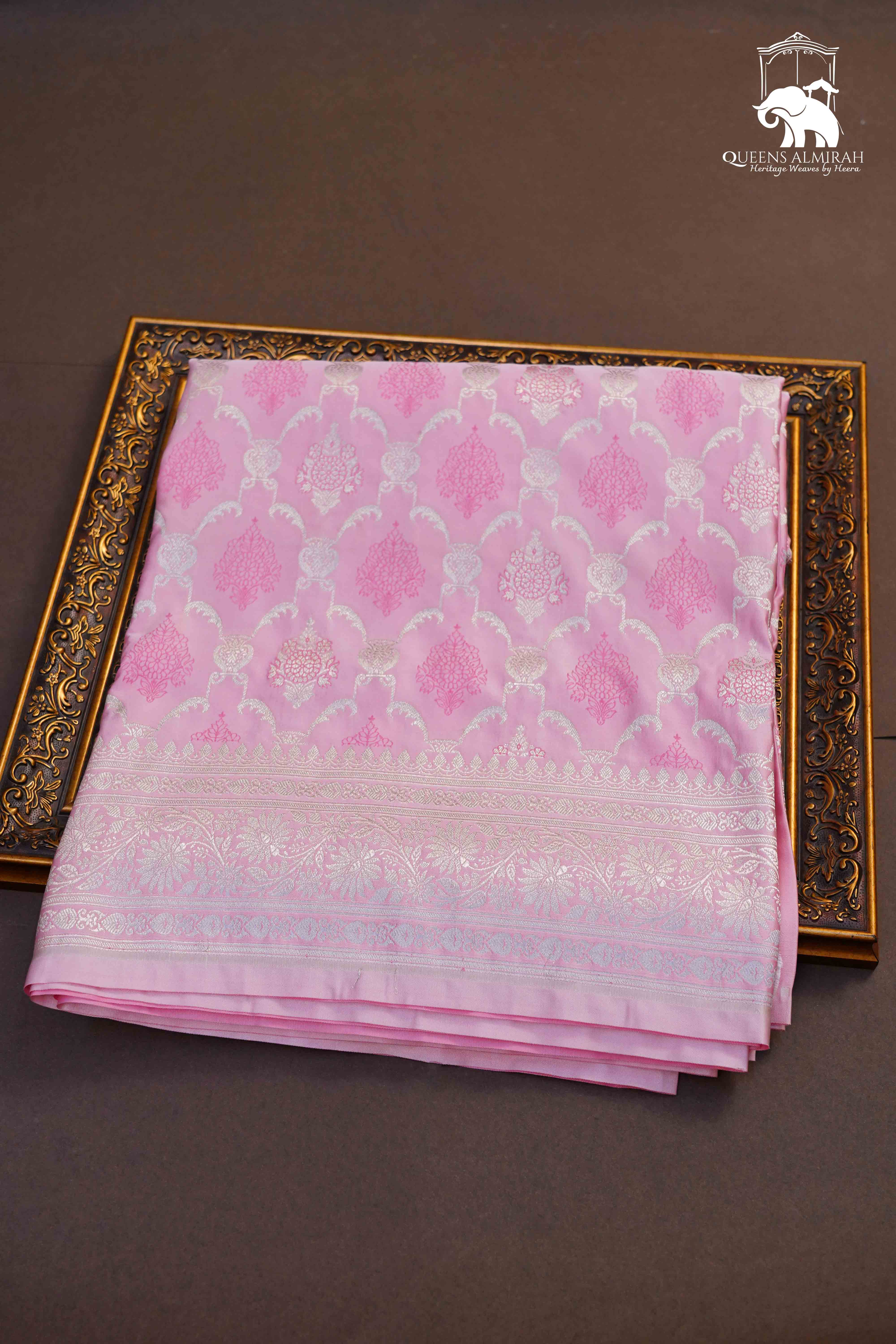 LILLY PINK BANARASI MUSHRU BANARASI SILK SAREE - Queens Jewel Emporium