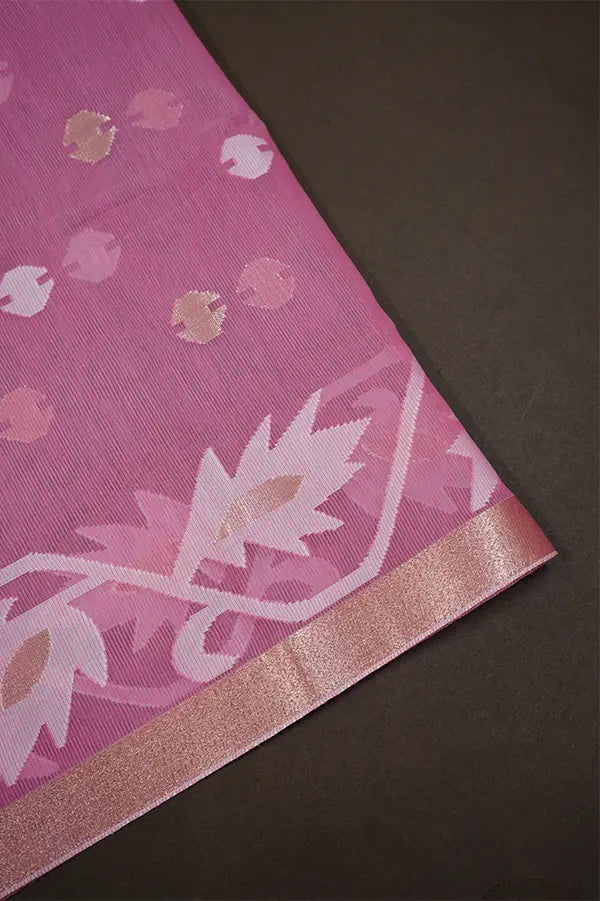 LILLY PINK PURE MUSLIN ORGANZA JAMDANI SAREE - Queens Jewel Emporium