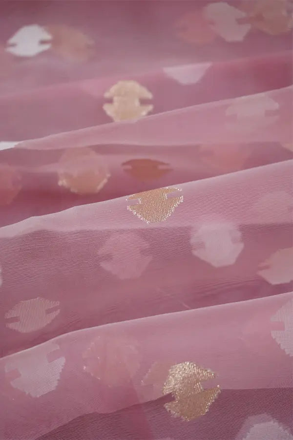 LILLY PINK PURE MUSLIN ORGANZA JAMDANI SAREE - Queens Jewel Emporium