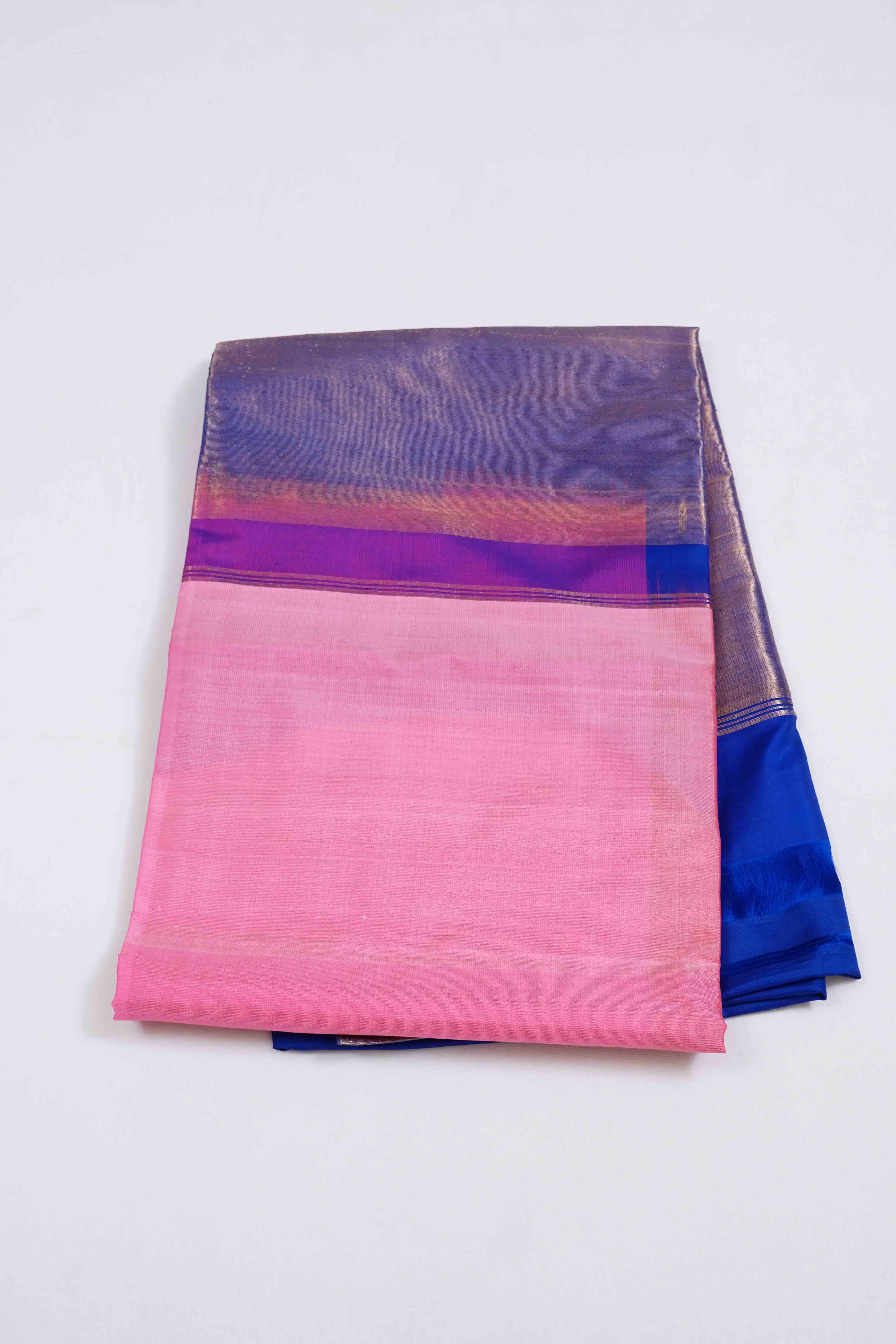 LILLY PINK WITH COBELT BLUE PURE SOFT SILK SAREE - Queens Jewel Emporium
