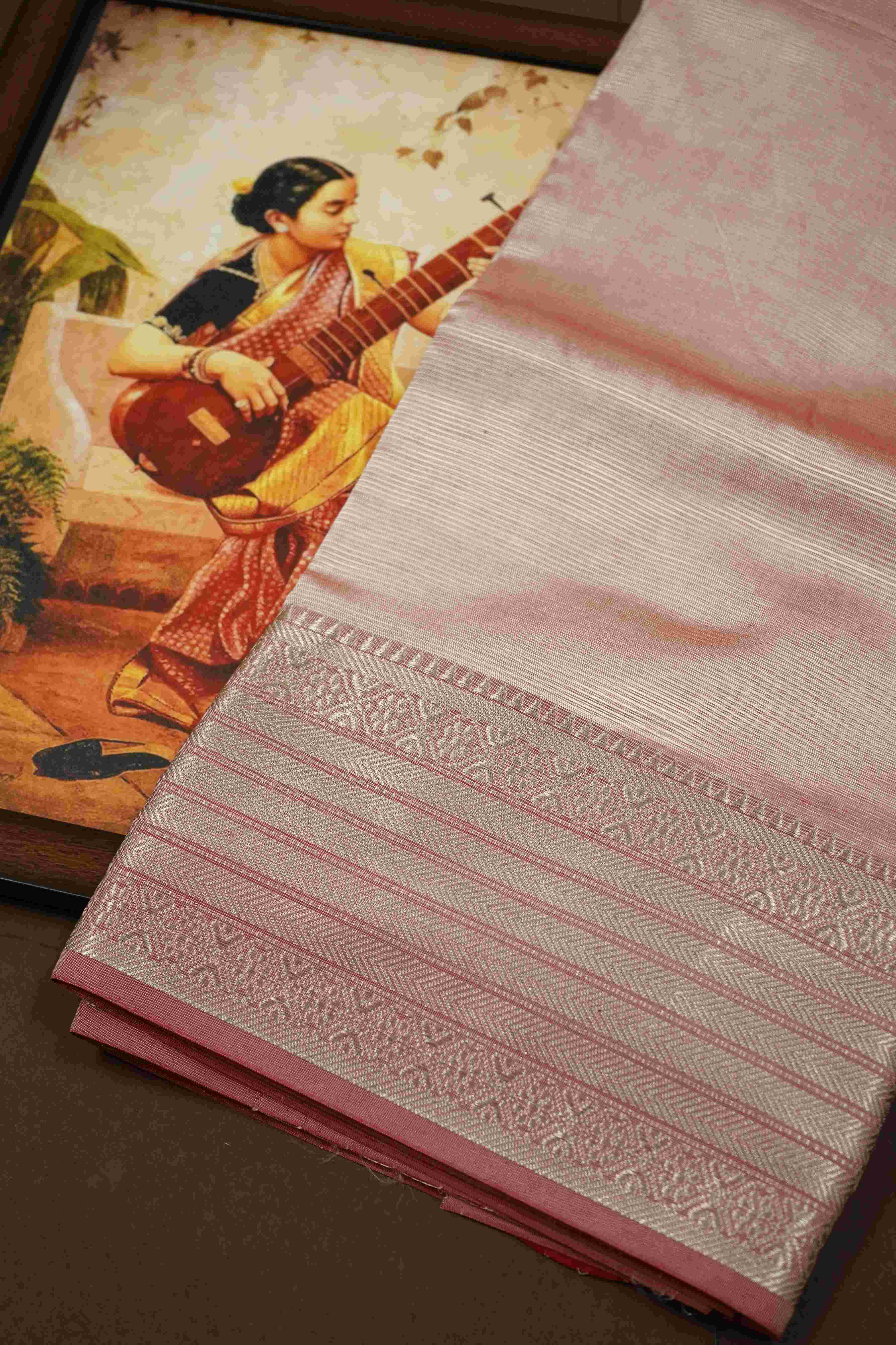 LILLY PINK WITH WOVEN BORDER MANGALGIRI SAREE - Queens Jewel Emporium