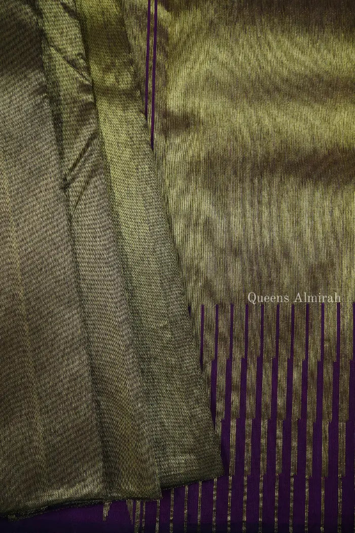LUXOR GOLD  WITH DARK GREEN PURE KANCHIVARAM SILK SAREE - Queens Jewel Emporium