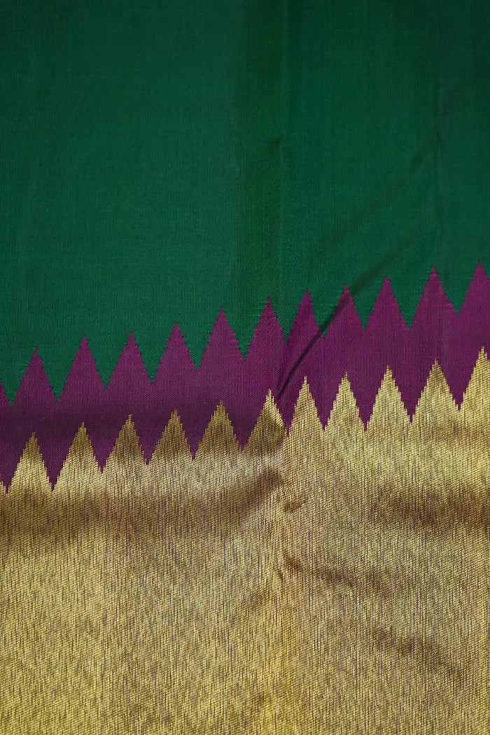 LUXOR GOLD  WITH DARK GREEN PURE KANCHIVARAM SILK SAREE - Queens Jewel Emporium