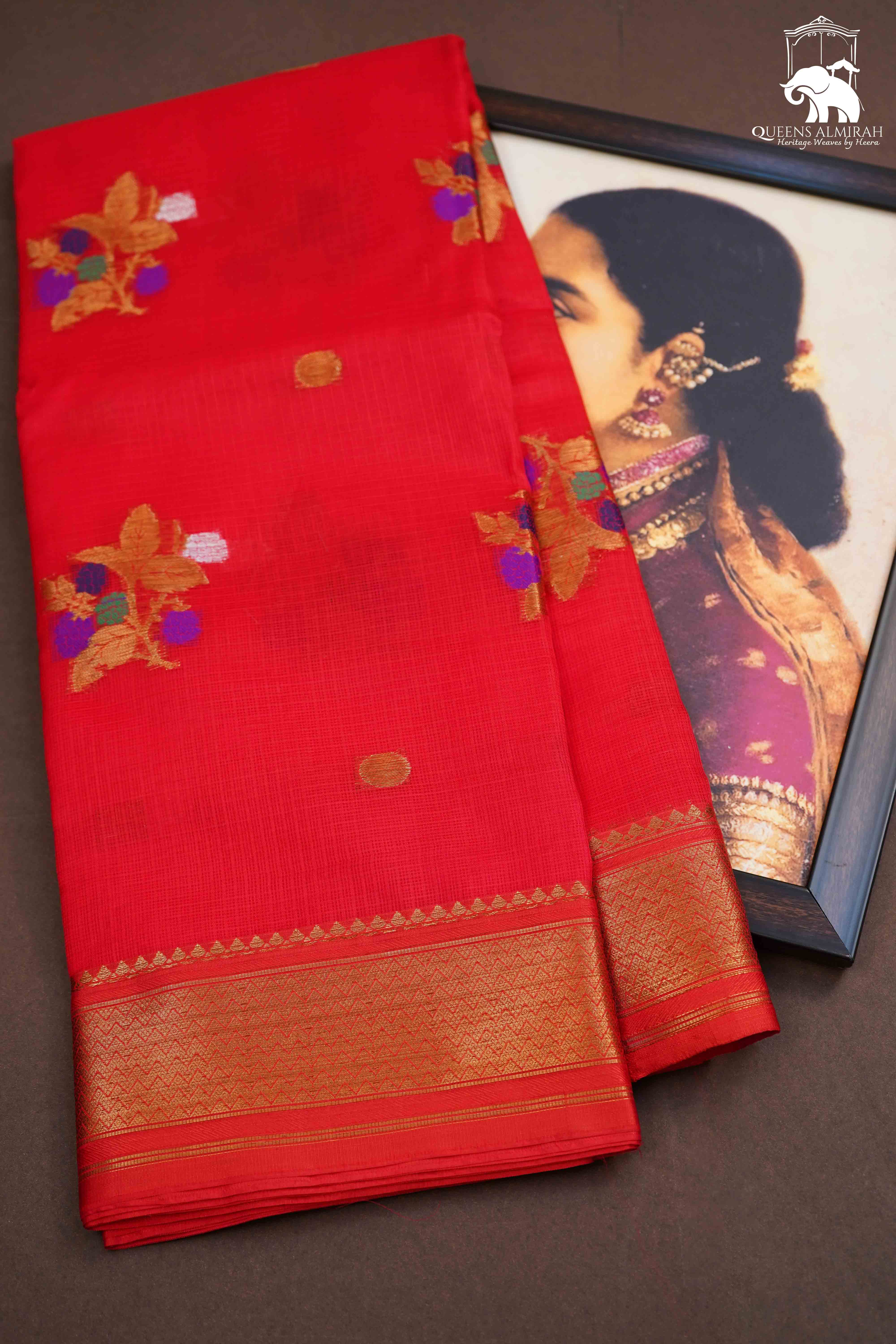 LAVA RED PURE KOTA SILK SAREE - Queens Jewel Emporium