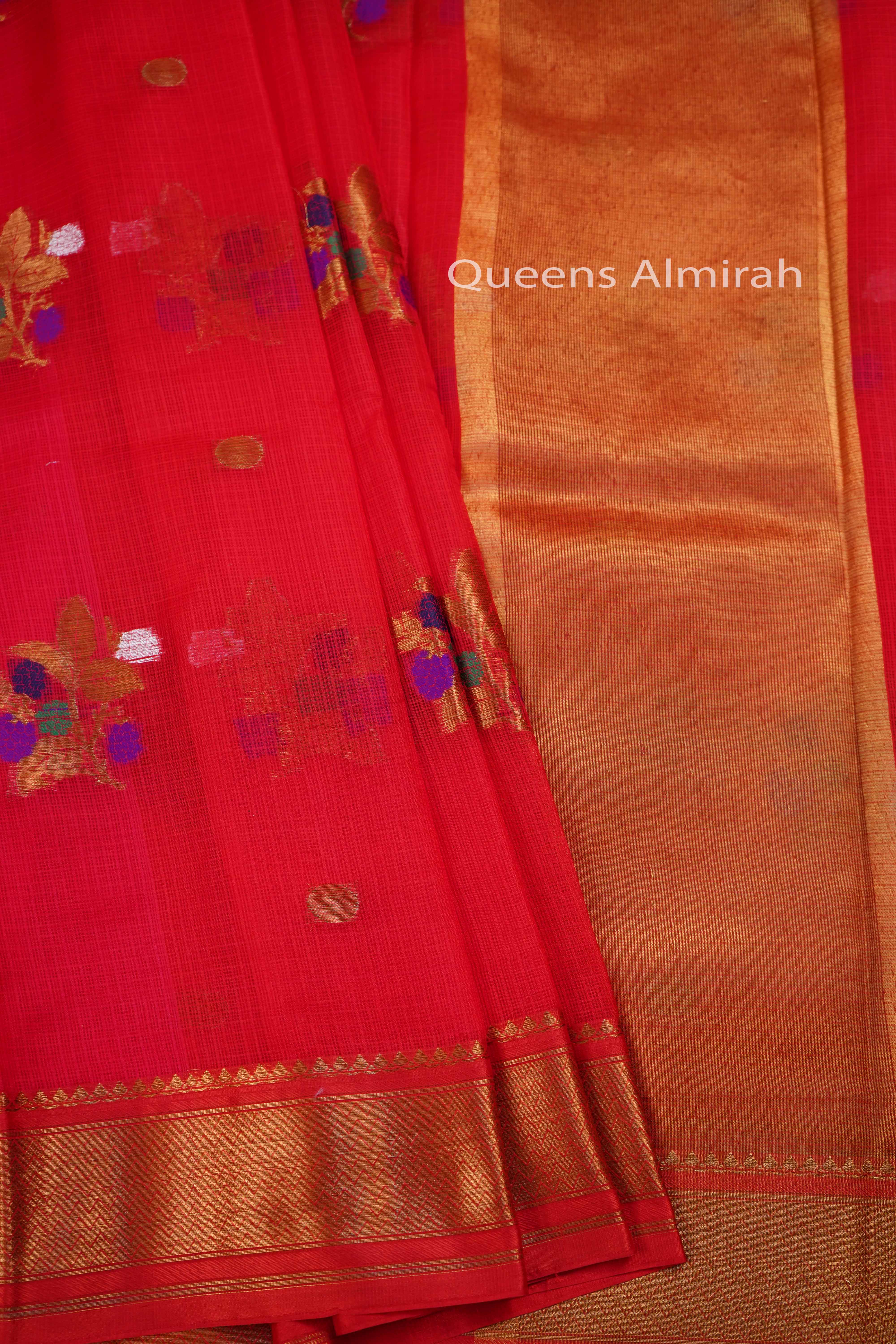 LAVA RED PURE KOTA SILK SAREE - Queens Jewel Emporium
