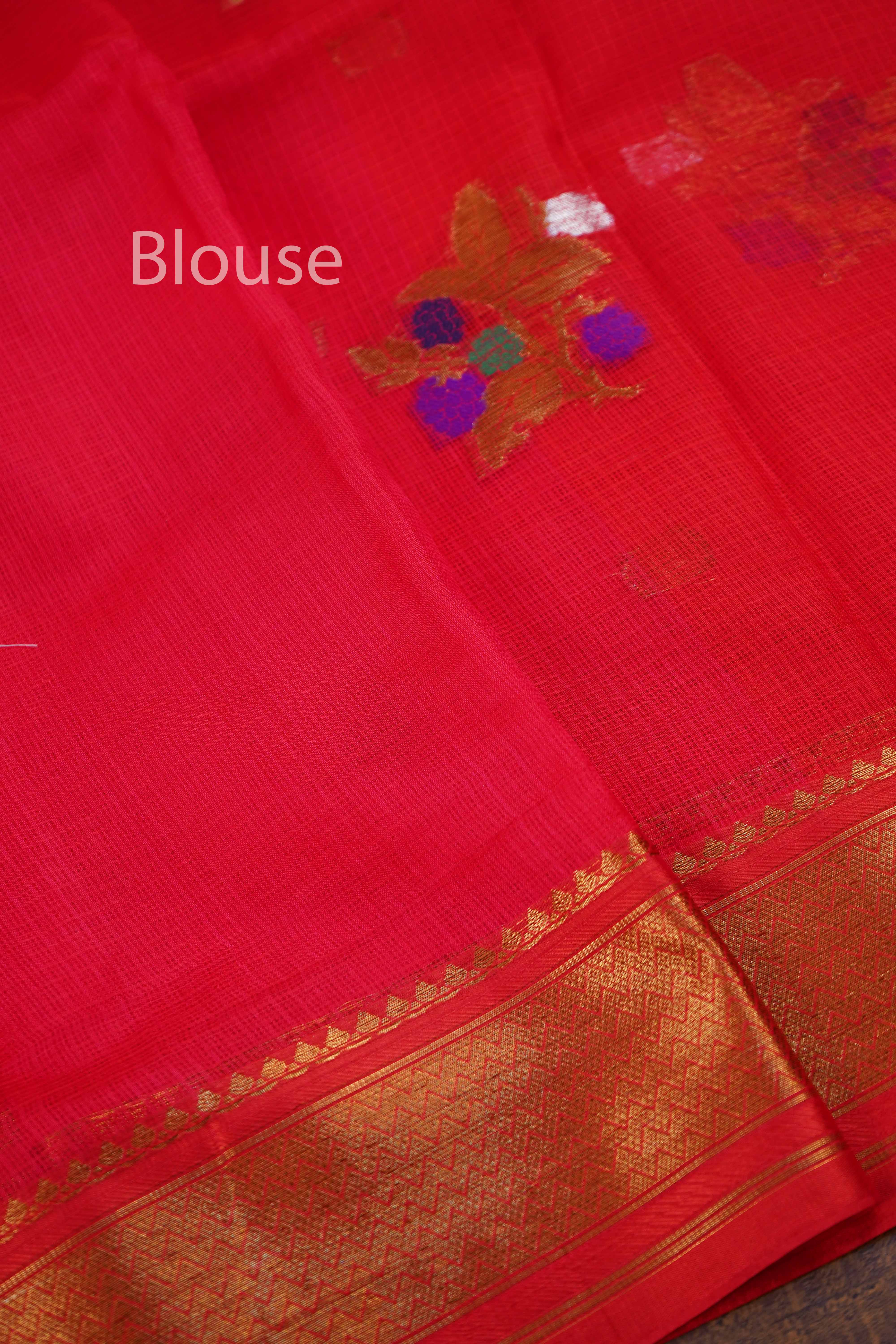 LAVA RED PURE KOTA SILK SAREE - Queens Jewel Emporium