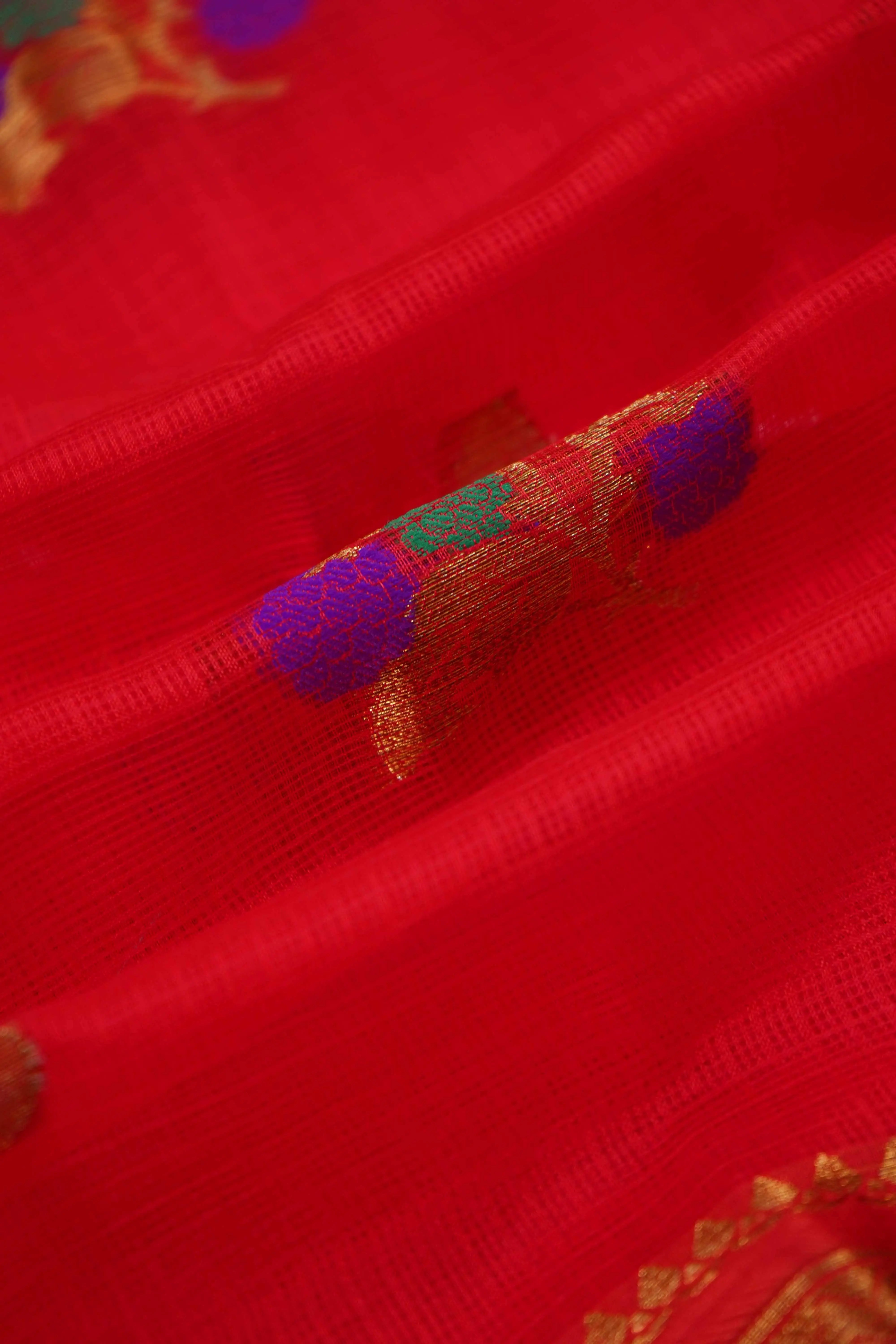 LAVA RED PURE KOTA SILK SAREE - Queens Jewel Emporium