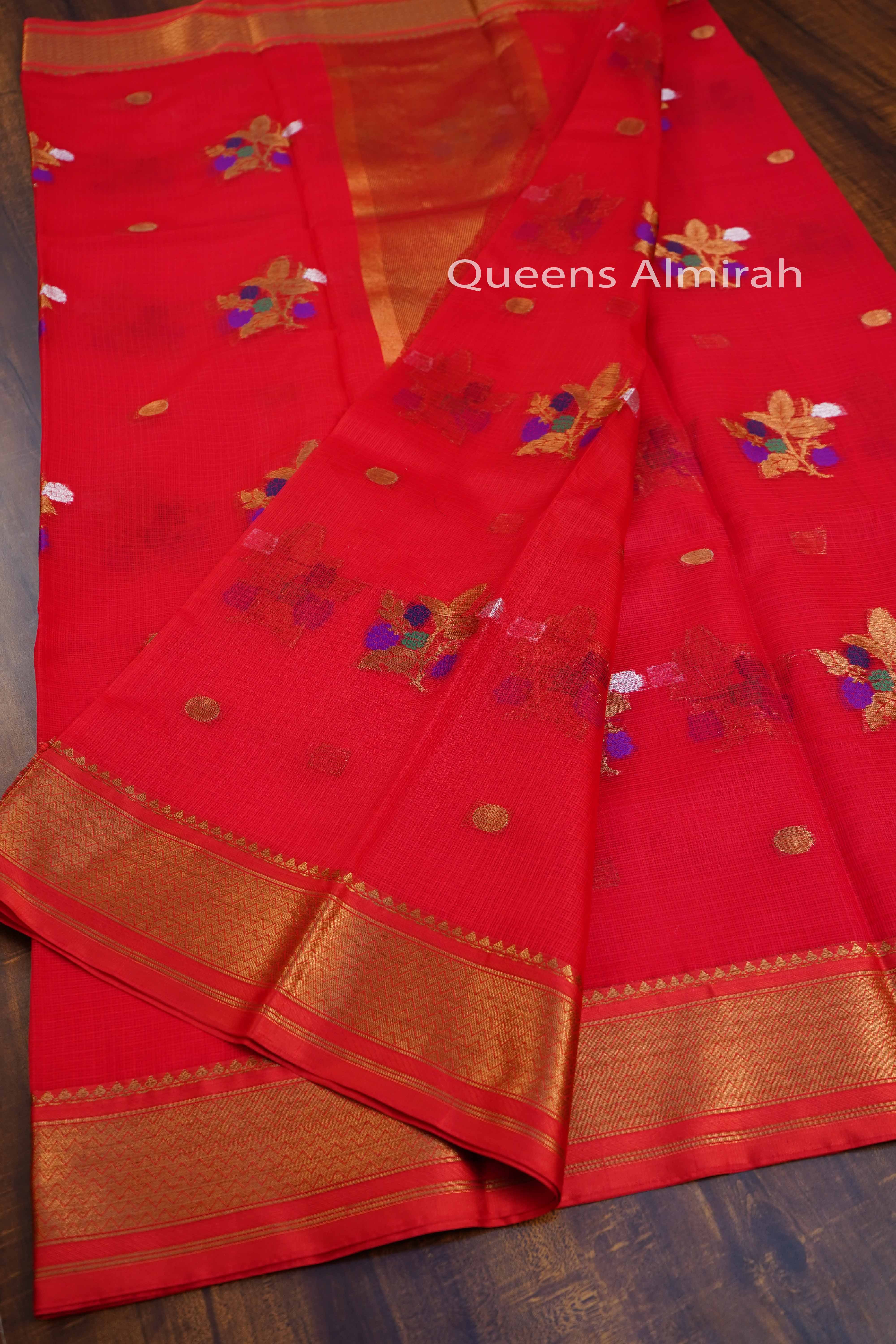 LAVA RED PURE KOTA SILK SAREE - Queens Jewel Emporium