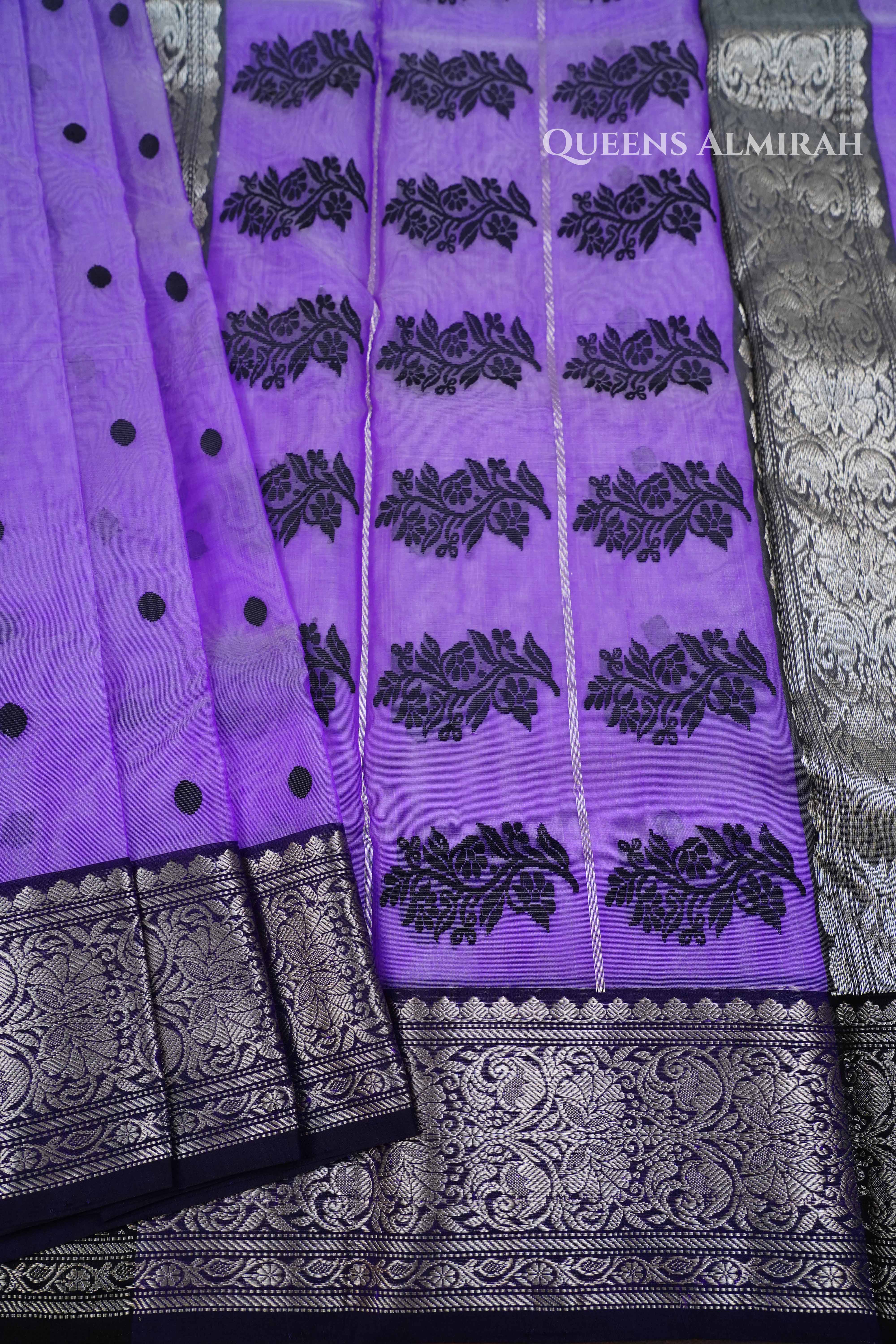 Lavender Indigo Chanderi Katan Silk Handloom Saree QUEENS ALMIRAH