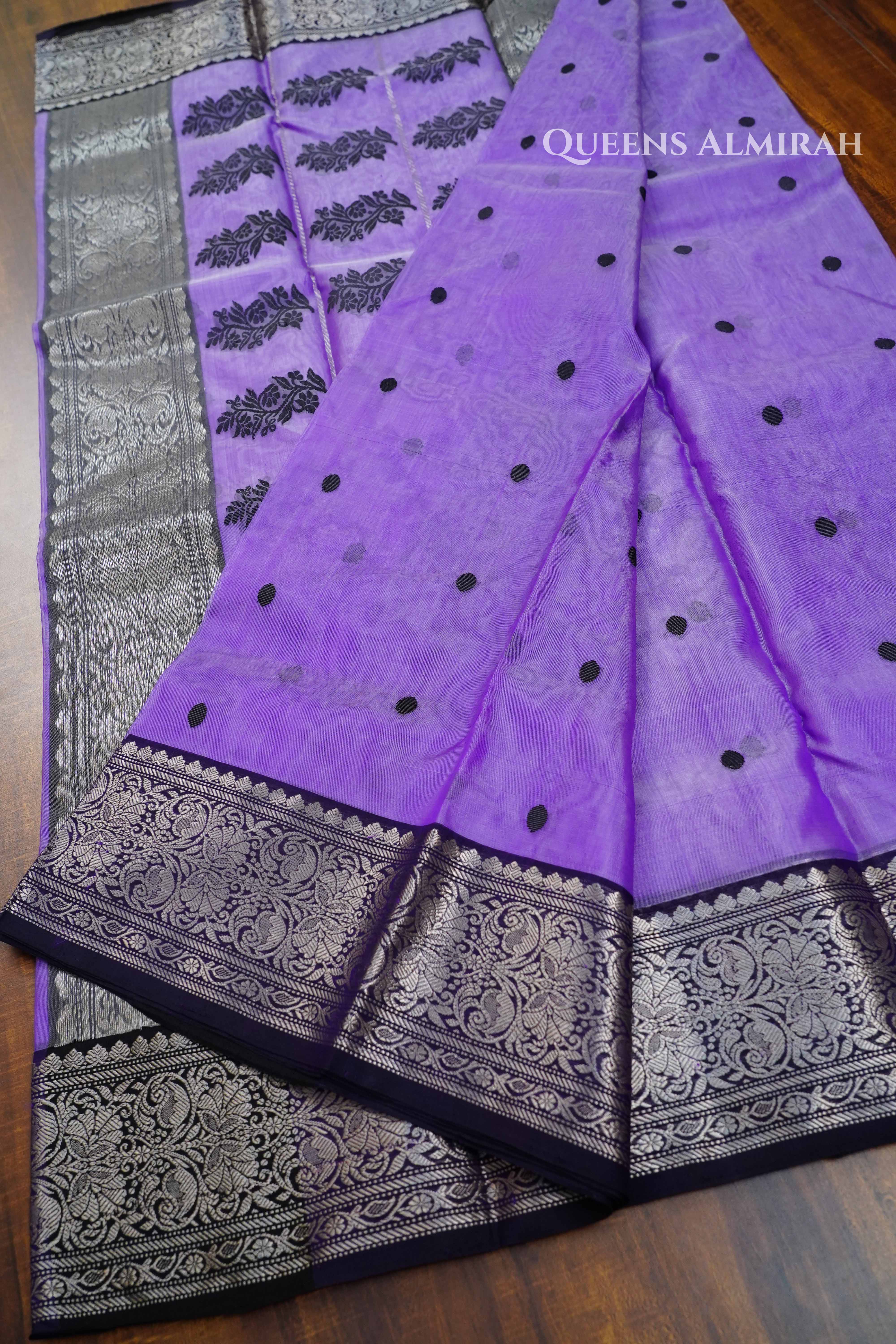 Lavender Indigo Chanderi Katan Silk Handloom Saree QUEENS ALMIRAH