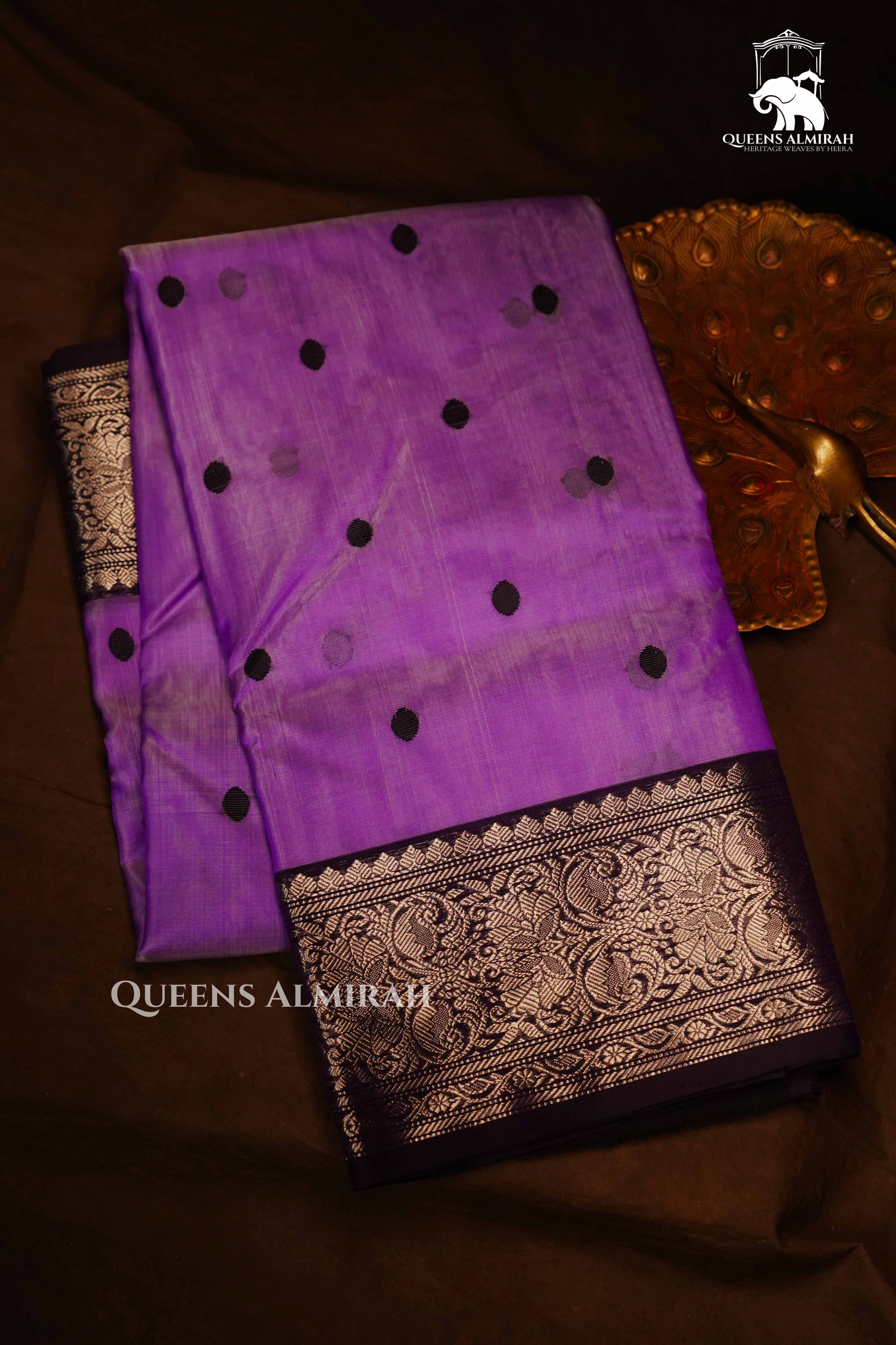 Lavender Indigo Chanderi Katan Silk Handloom Saree QUEENS ALMIRAH