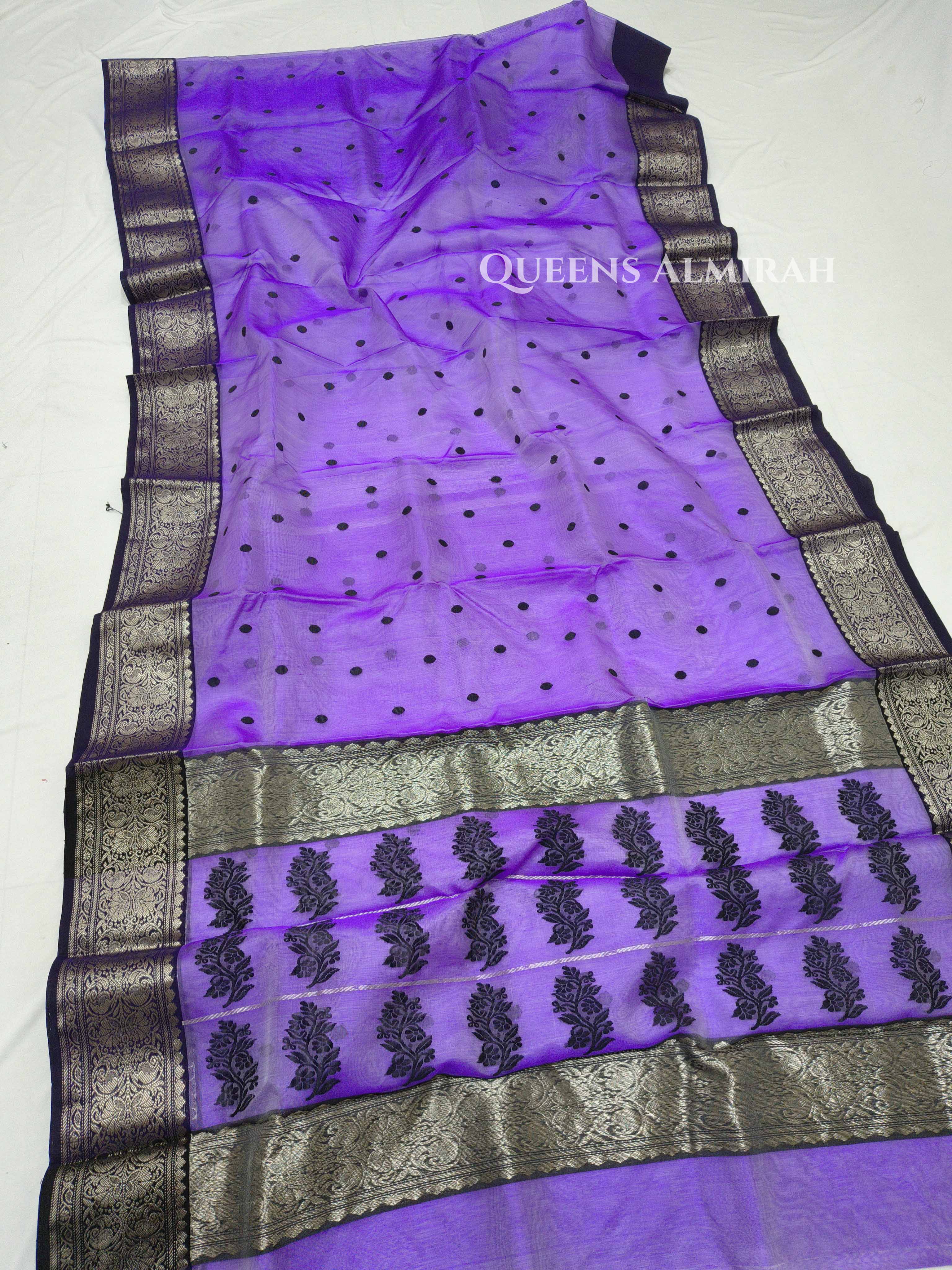 Lavender Indigo Chanderi Katan Silk Handloom Saree QUEENS ALMIRAH