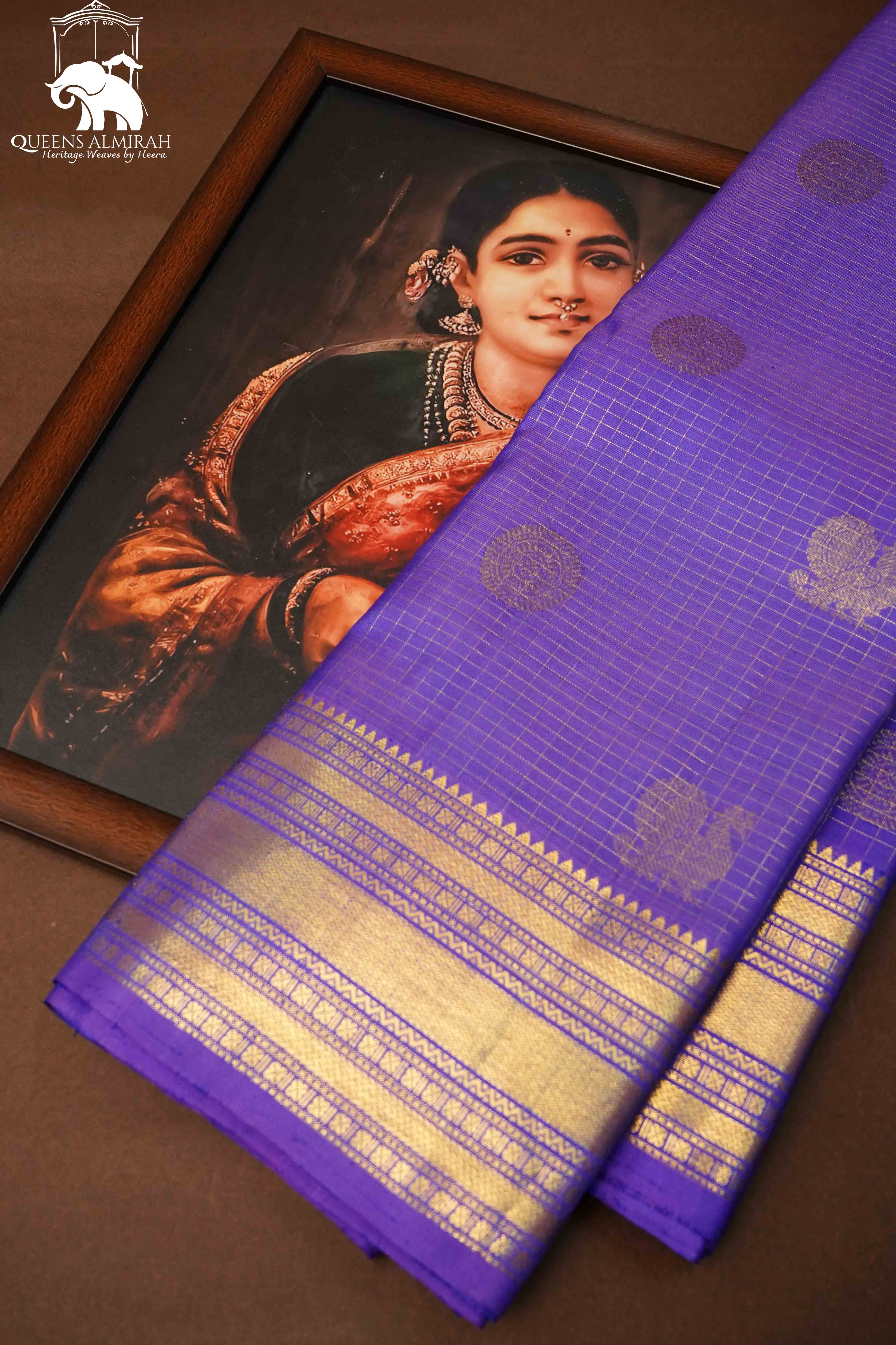 LAVENDER PURPLE PURE KANCHIVARAM SILK SAREE - Queens Jewel Emporium