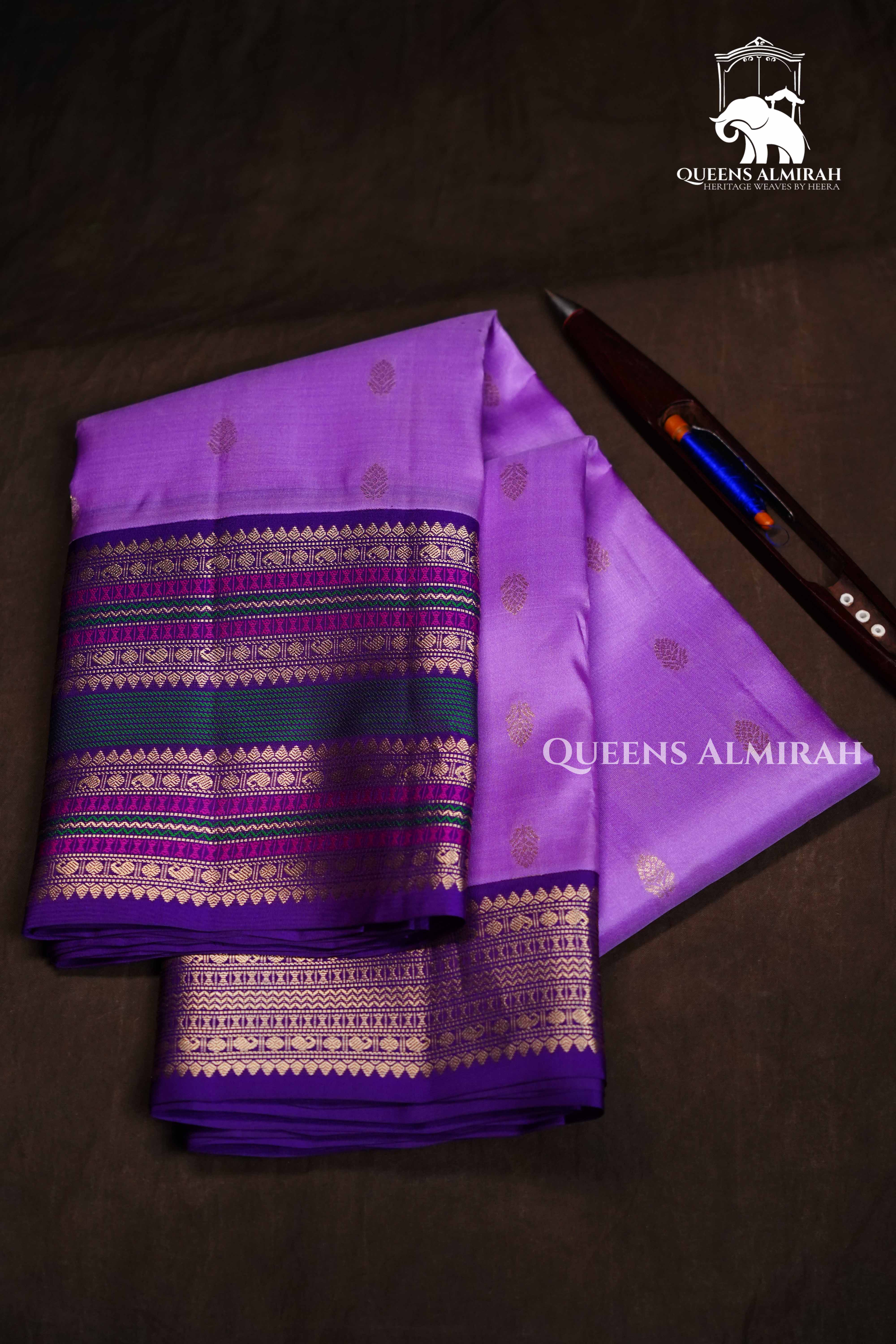 Lavender Purple Pure Kanchivaram Silk Saree QUEENS ALMIRAH