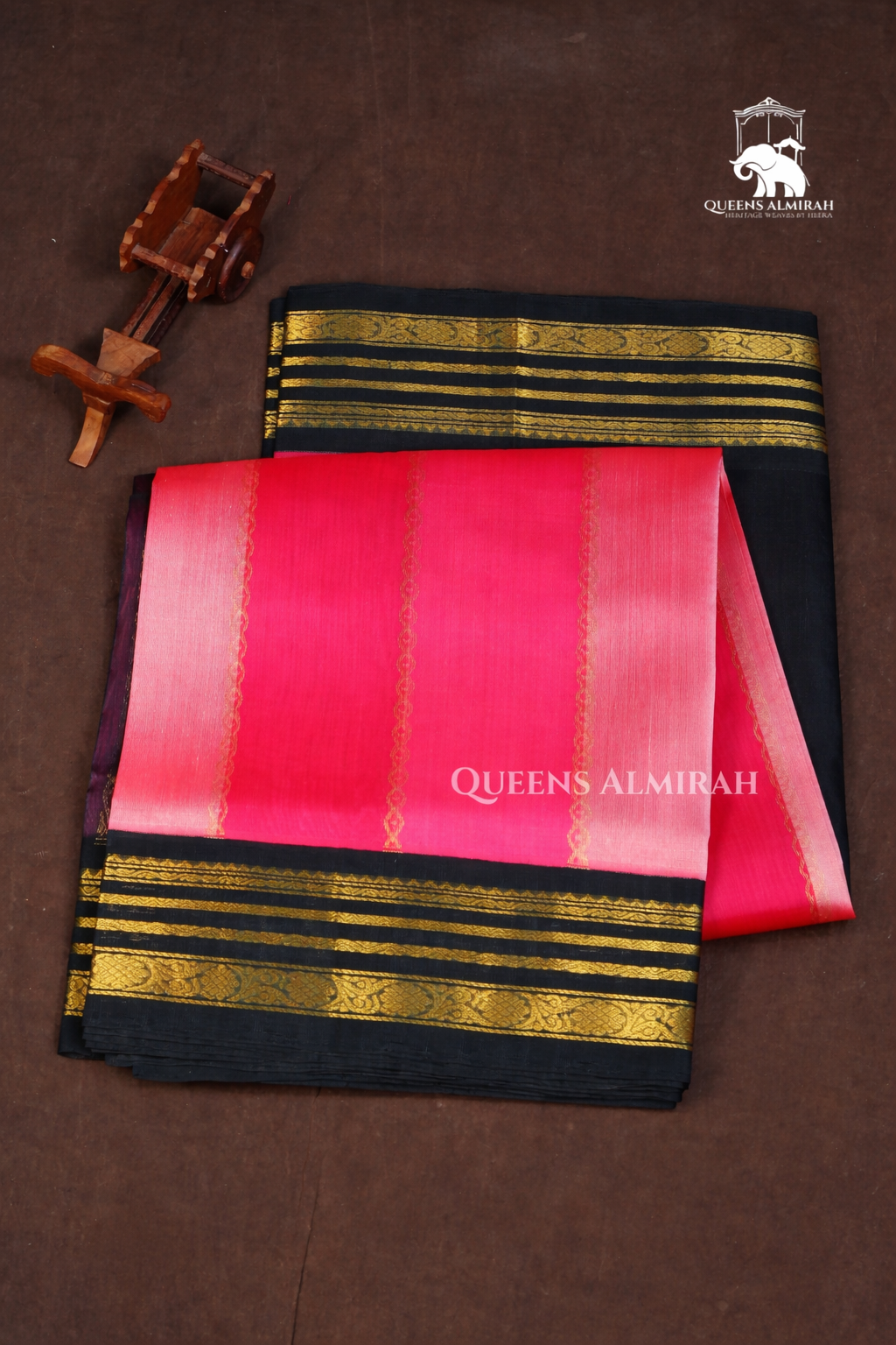 Pink With Black Varisapet Border Pure Silk Cotton Saree