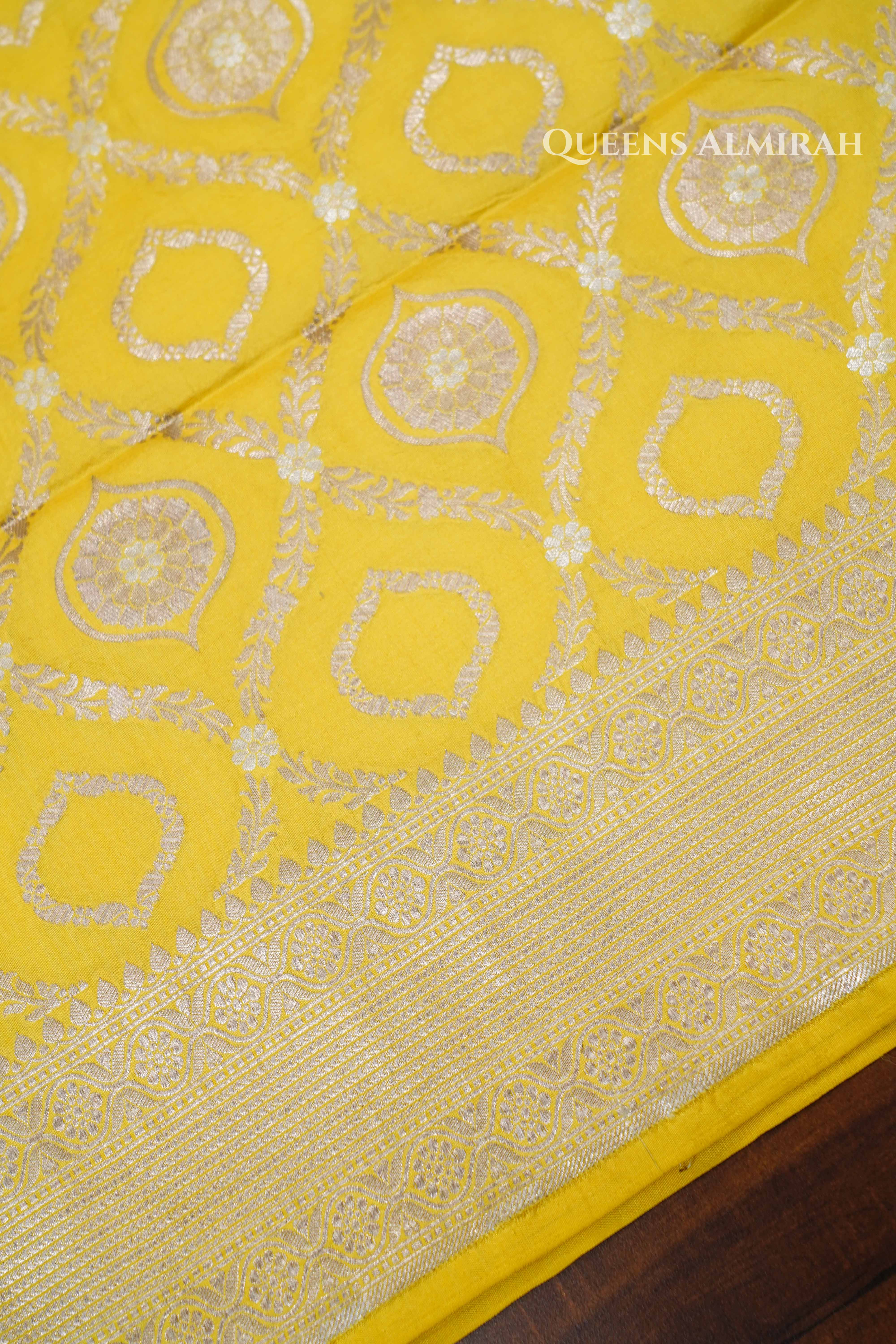 Lemon Yellow Banarasi Silk Saree QUEENS ALMIRAH