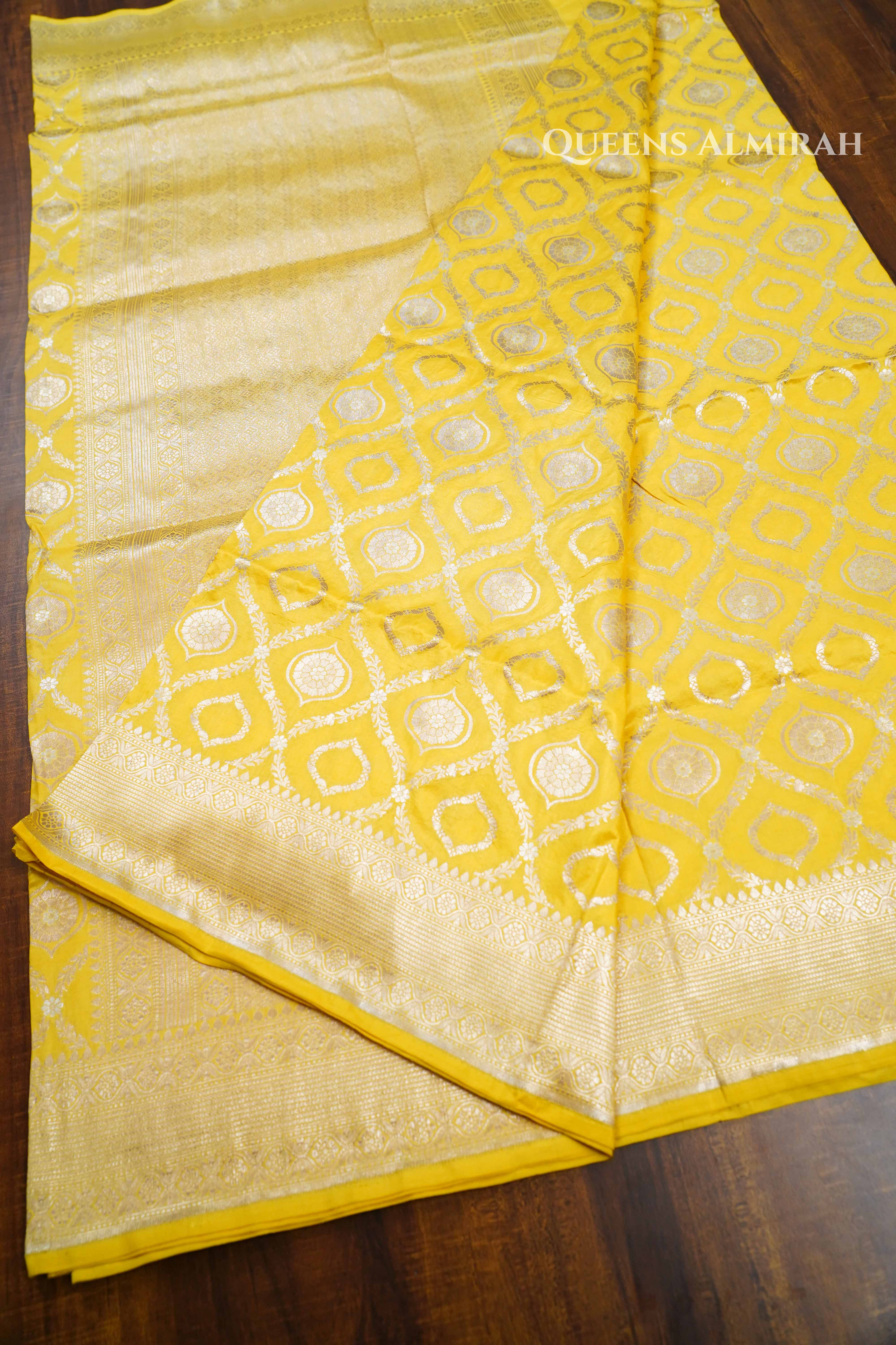 Lemon Yellow Banarasi Silk Saree QUEENS ALMIRAH