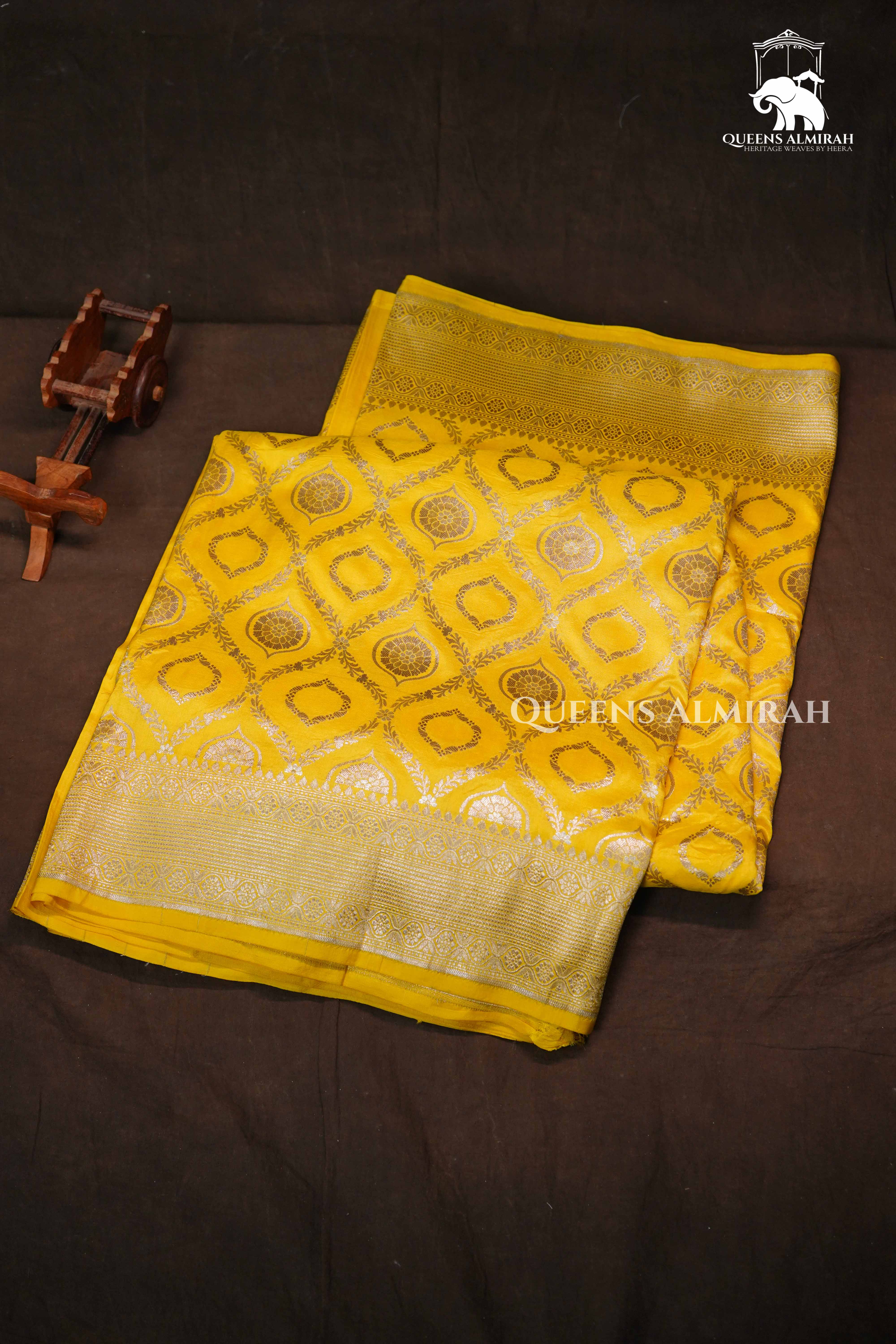 Lemon Yellow Banarasi Silk Saree QUEENS ALMIRAH