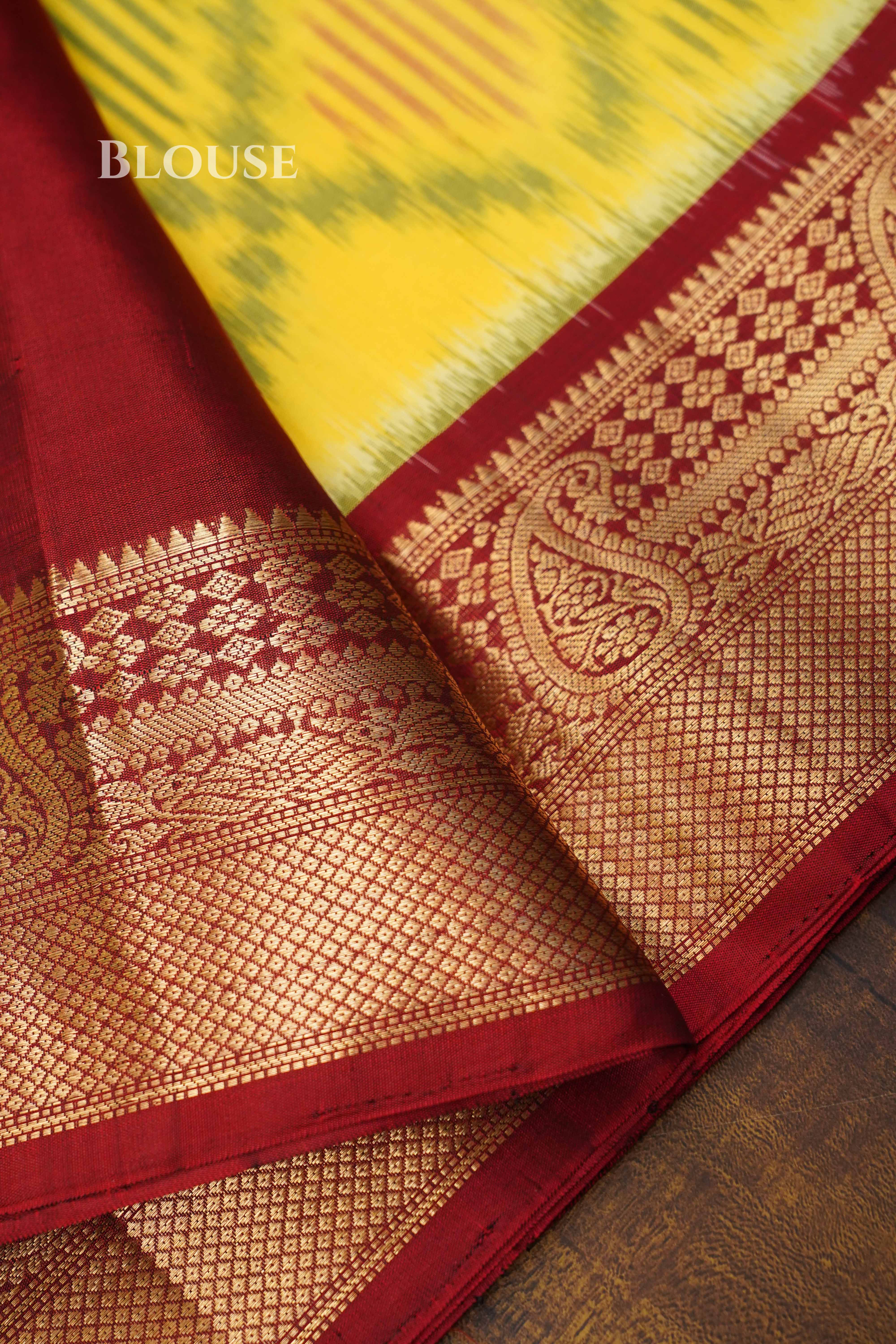 Lemon Yellow With Maroon Pure Soft Silk Saree QUEENS ALMIRAH