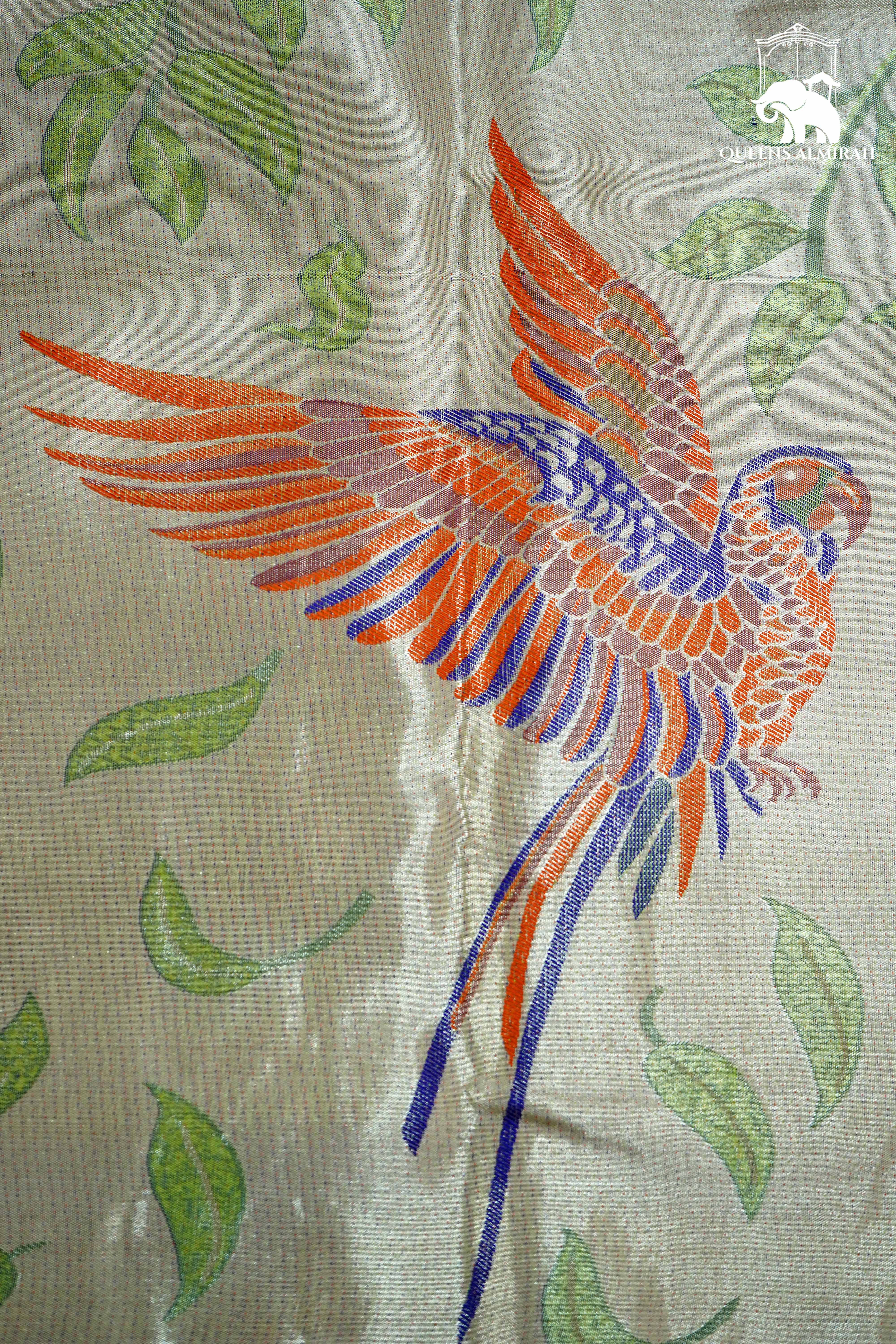 LIGHT CREAM WITH PISTA GREEN KANCHIVARAM SILK SAREE - Queens Jewel Emporium